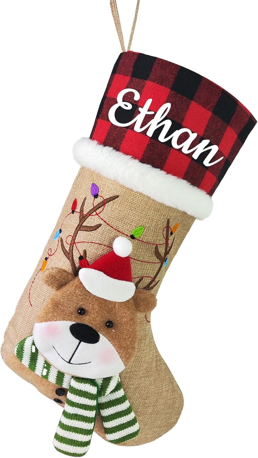 Calcetín de Navidad personalizado con nombre, medias de Navidad personalizadas, regalos de decoración de Navidad personalizados para familiares y