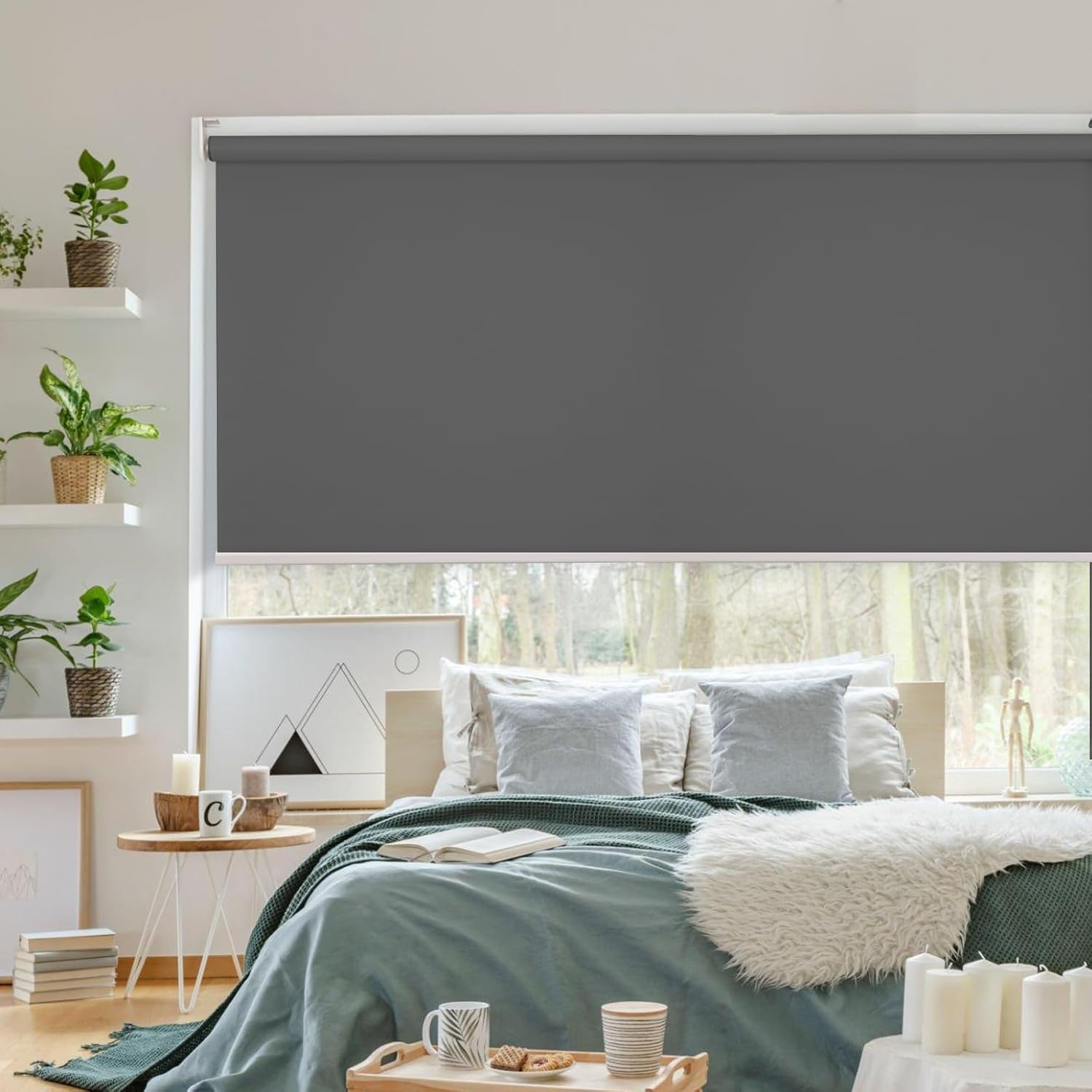 Homland Persianas opacas para ventanas con aislamiento térmico y protección UV, 100% sombra solar, cordón de cuentas de metal, persianas enrollables