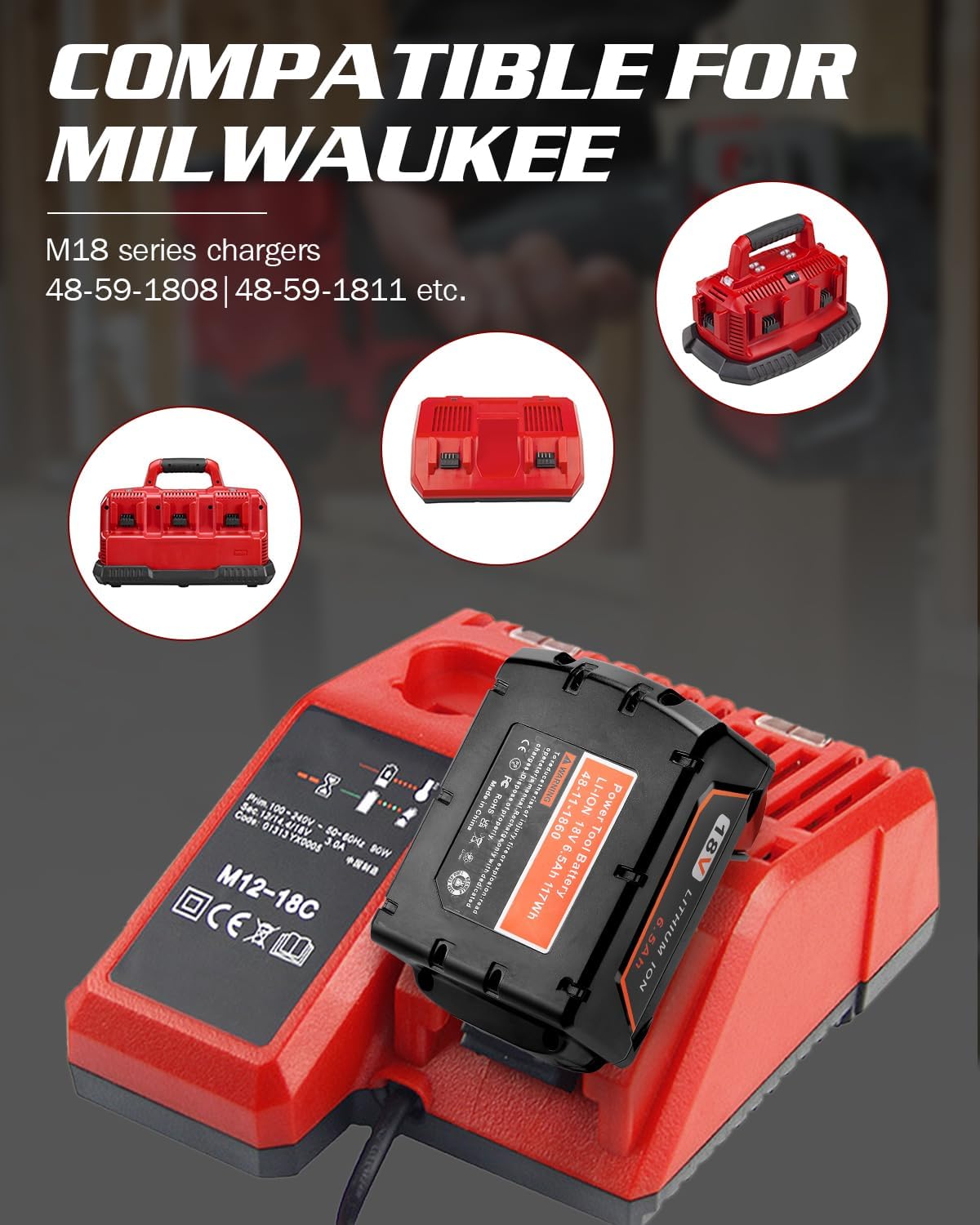 Fayeey Paquete de 2 baterías de litio de 6.5Ah 18V para Milwaukee M18 48-11-1850 48-11-1852 48-11-1862 48-11-1860 48-11-1828 48-11-1815 48-11-1815