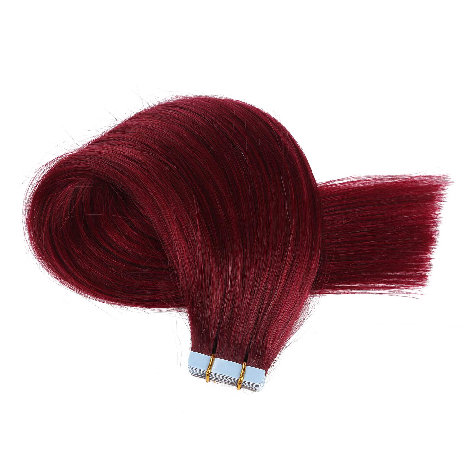SUYYA – Extensiones de cabello adhesivas de color borgoña cabello humano 100 % real extensiones de cabello adhesivas, invisibles, lacias y sin