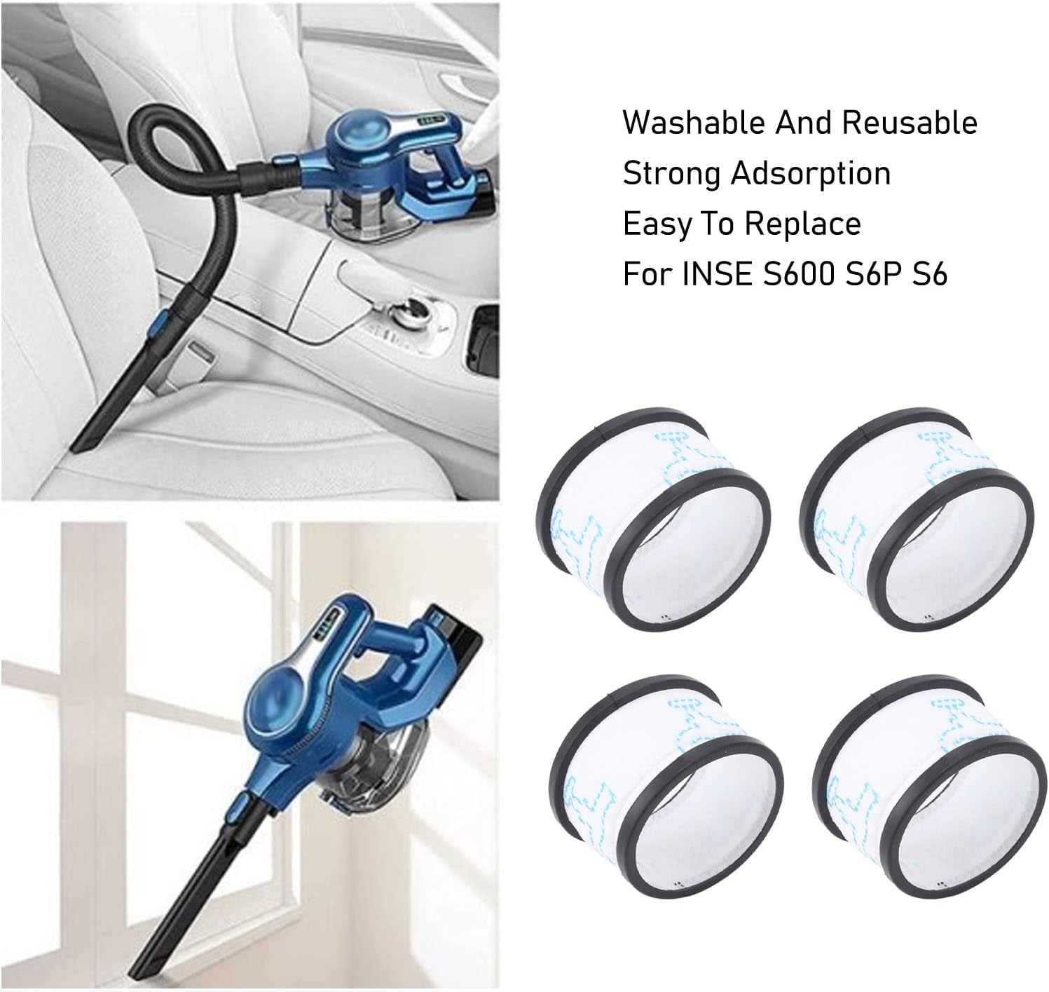 Yosoo 4 piezas de filtro de repuesto para aspiradora INSE S600 S6P S6 piezas de aspiradora, filtro HEPA reemplazo accesorios de aspiradora