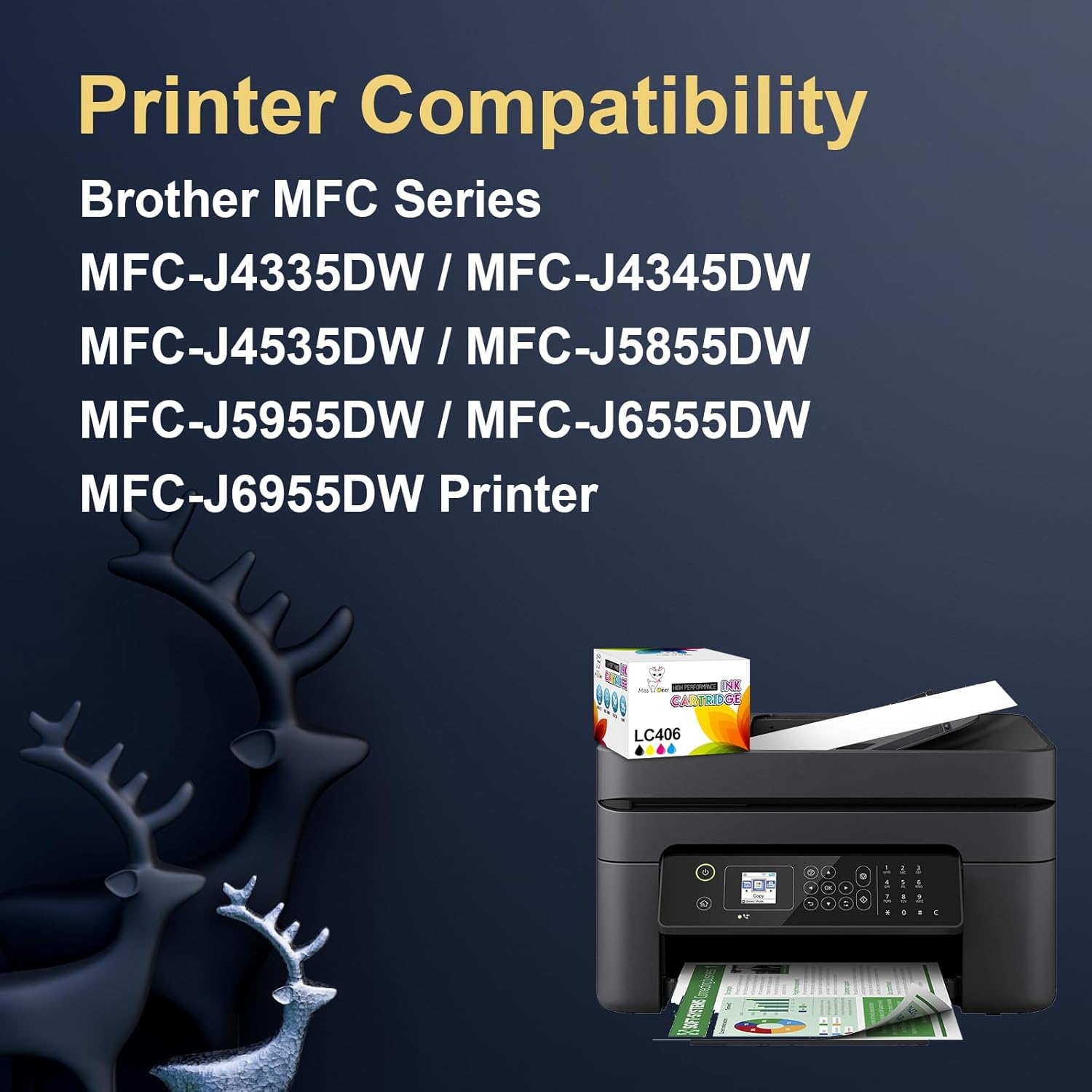 Miss Deer Cartuchos de tinta compatibles LC406 de repuesto para Brother LC 406 BK LC406 para Brother MFC-J4335DW MFC-J4345DW MFC-J4535DW MFC-J5855DW