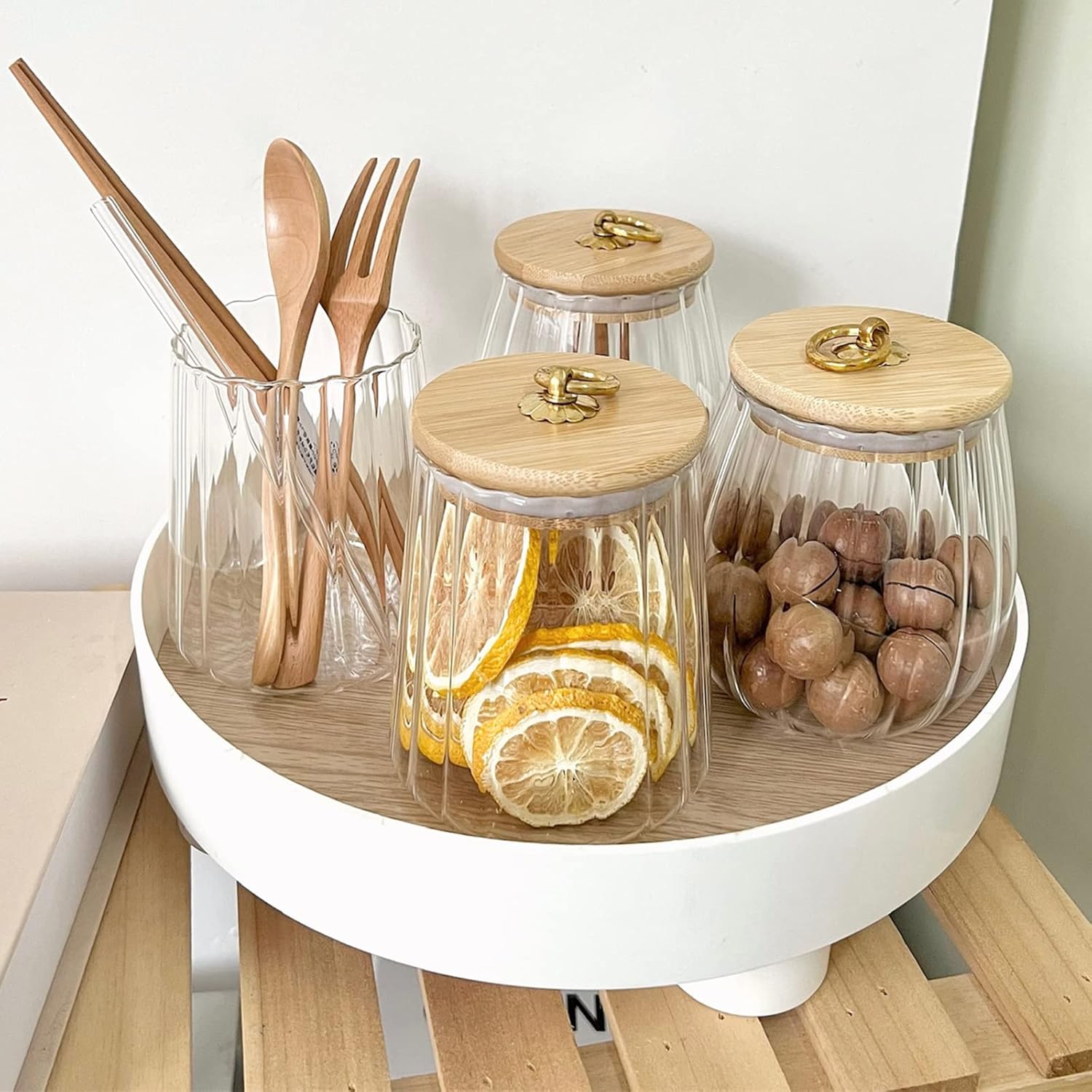 38 FL OZ Glass Jars with Bamboo Lids, Glass Containers with Airtight Lids for Storage, Large Candy Jars for Coffee Nuts Cookie, Decorative Glass