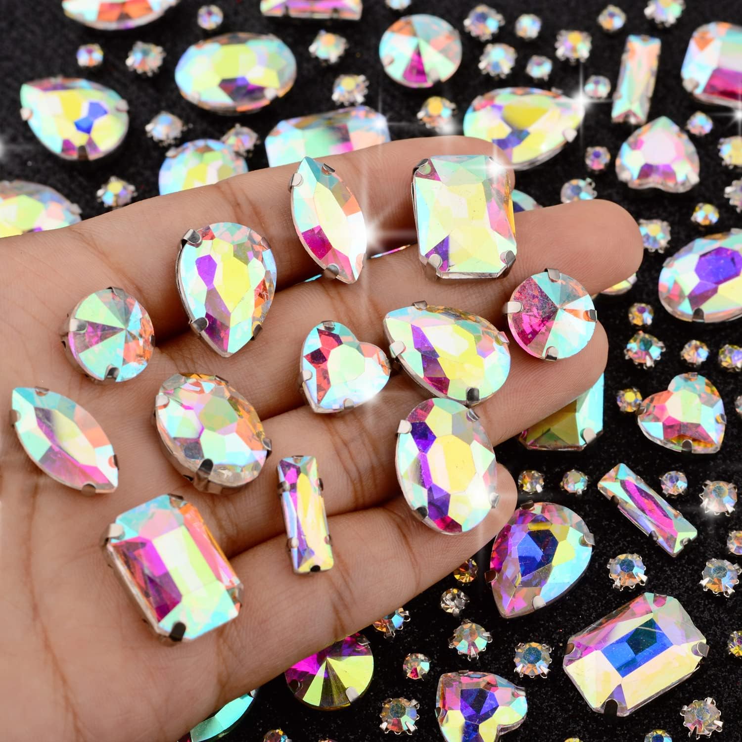 Umillars 172 piezas de diamantes de imitación de cristal para coser, gemas de cristal con parte trasera plana con garra de plata para joyas, ropa,