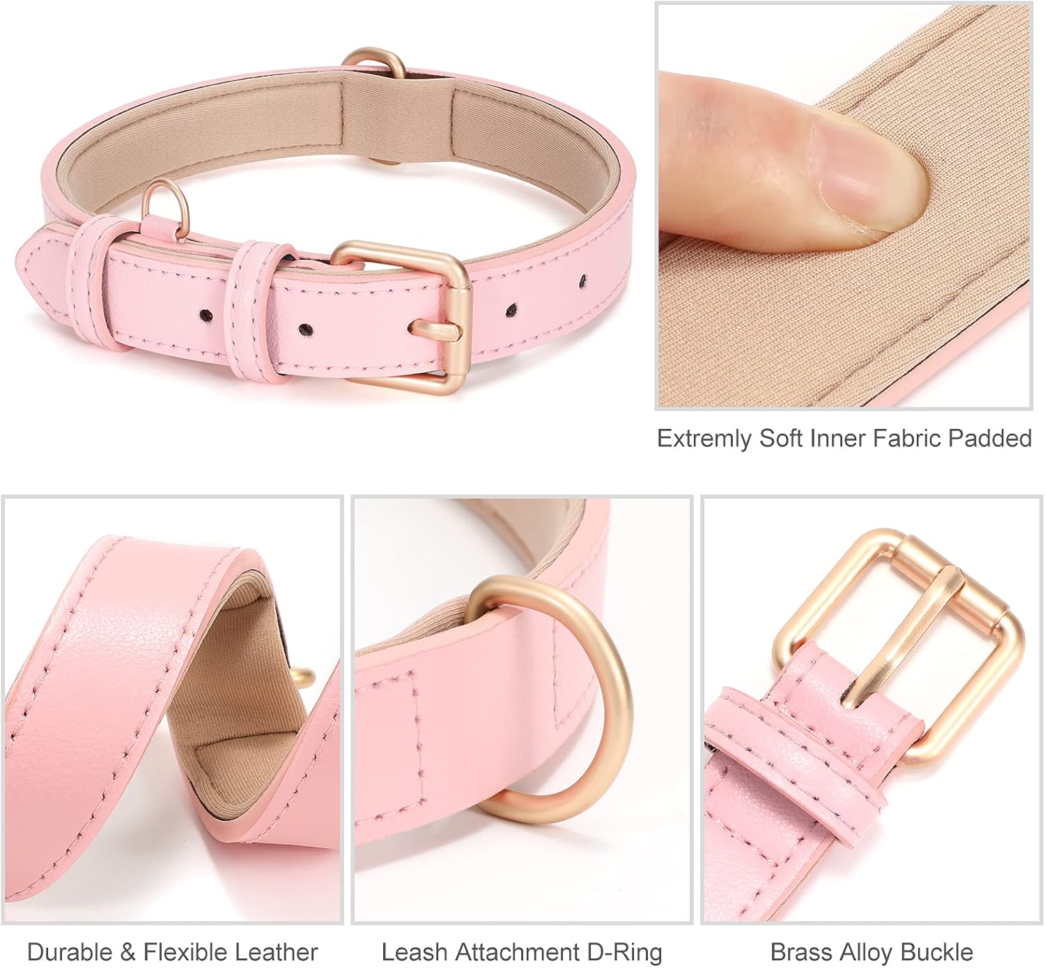 WHIPPY Collar de cuero para perro pequeño, mediano y grande, ajustable, suave, transpirable, acolchado, de cuero con hebilla de aleación, resistente