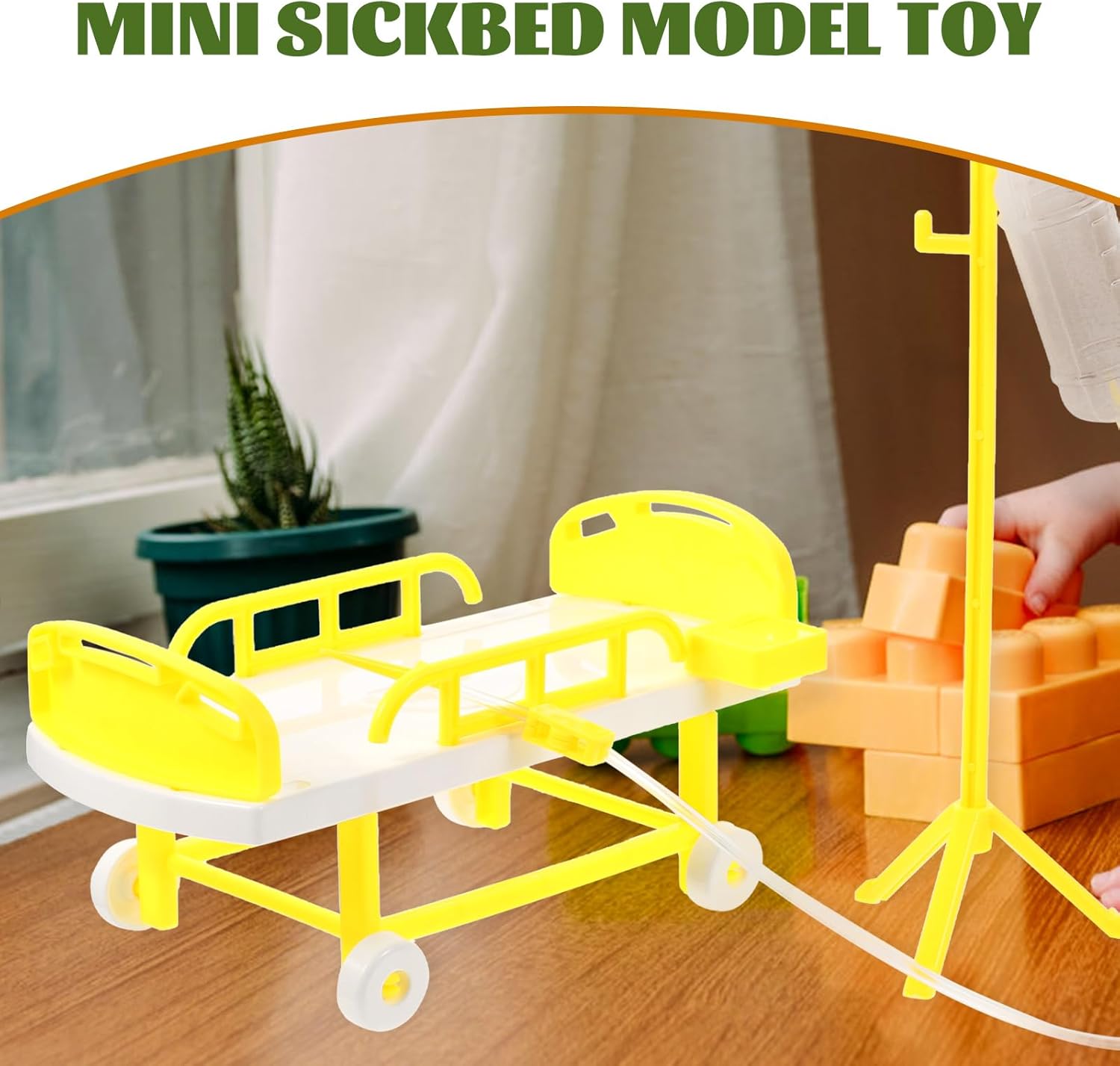 Zerodeko Decoración del hogar, 1 juego para niños, equipo de juego de simulación, cama de hospital en miniatura y botella de infusión modelo, juego