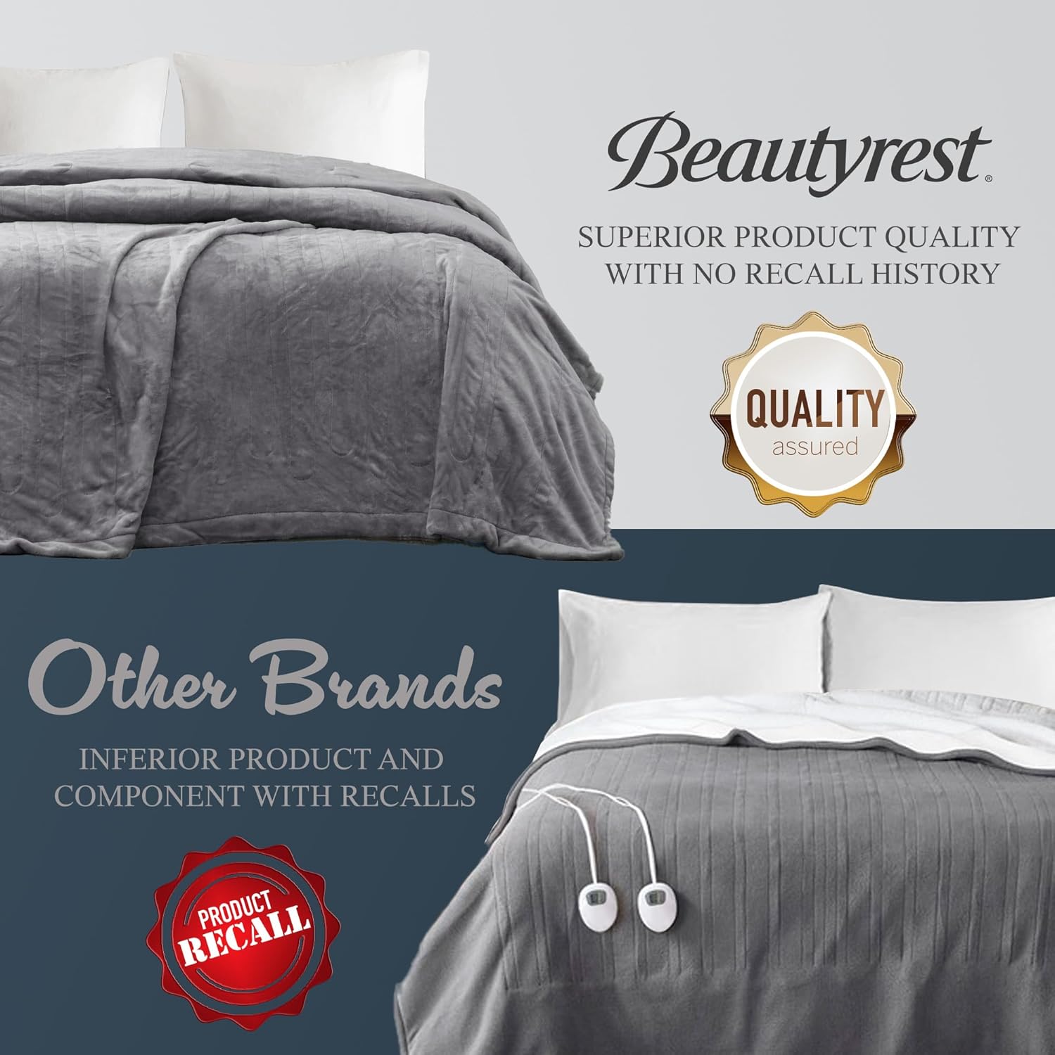 Beautyrest – Manta eléctrica de calentamiento rápido, apagado automático, prácticamente sin campos electromagnéticos, varios ajustes de calor,