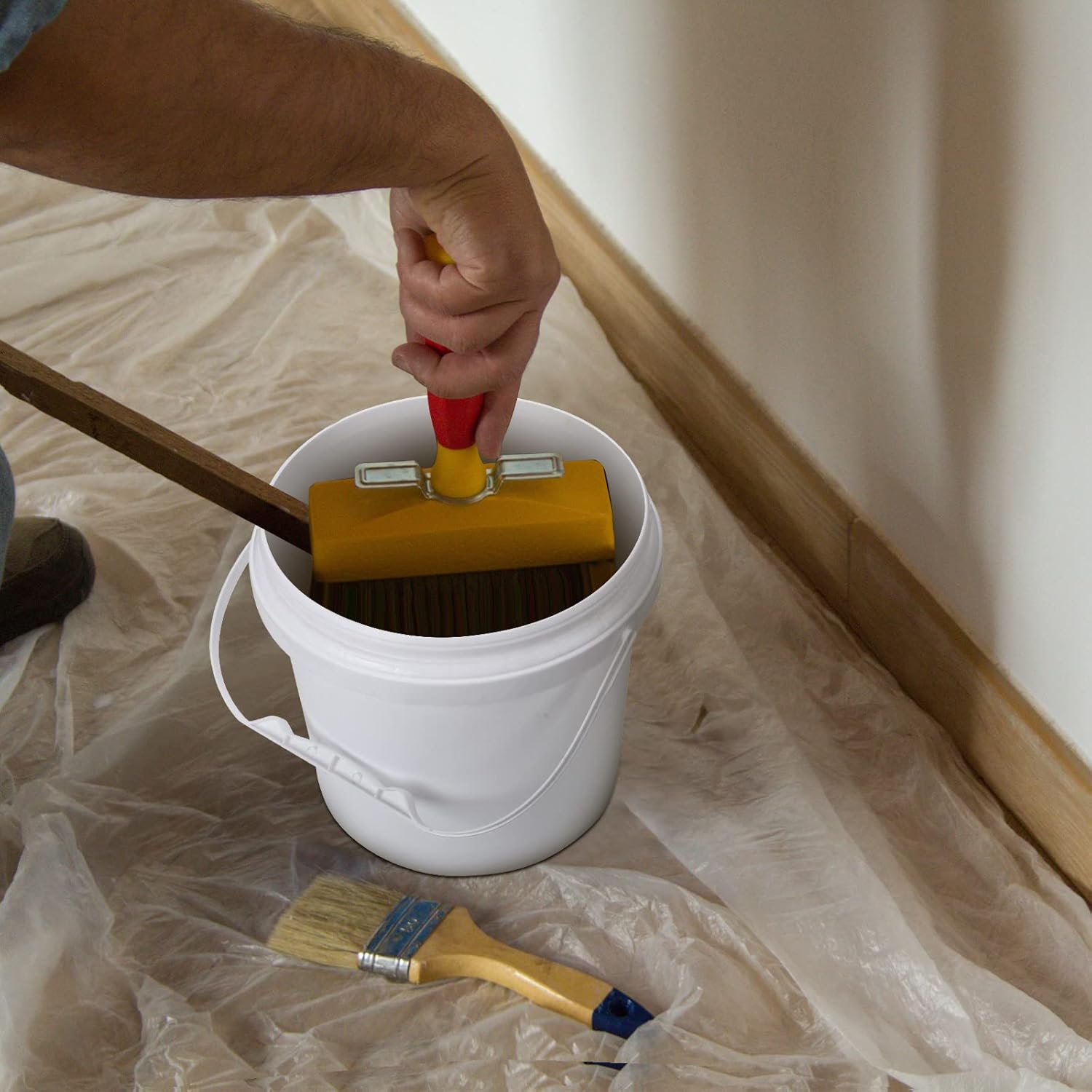 Gerrii Paquete de 10 cubos de plástico blanco con asa y tapa, contenedores de almacenamiento de alimentos, cubo multiusos para pintura, agua,