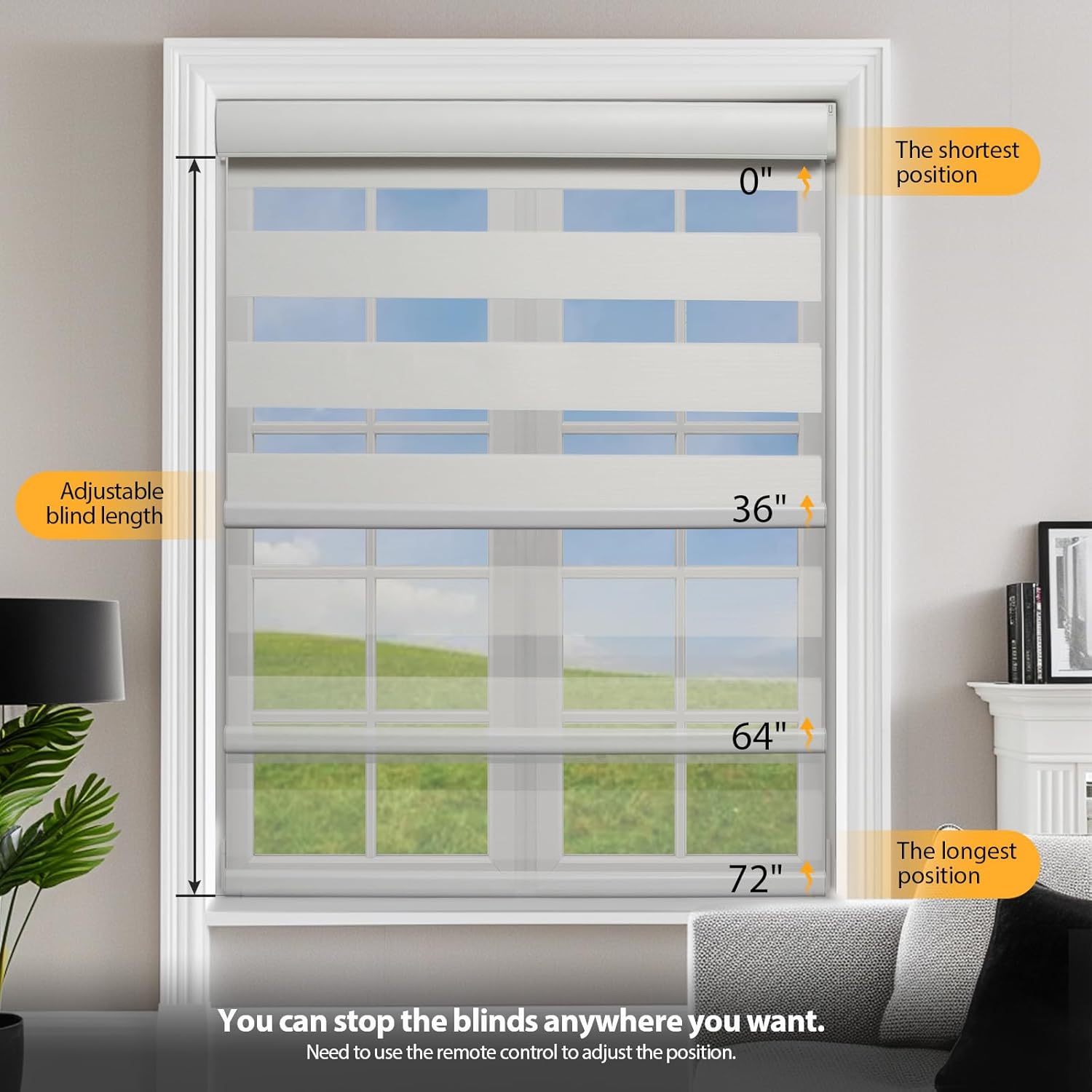 Persianas motorizadas de cebra con control remoto filtrado de luz, persianas inteligentes para ventanas, persianas horizontales eléctricas de doble