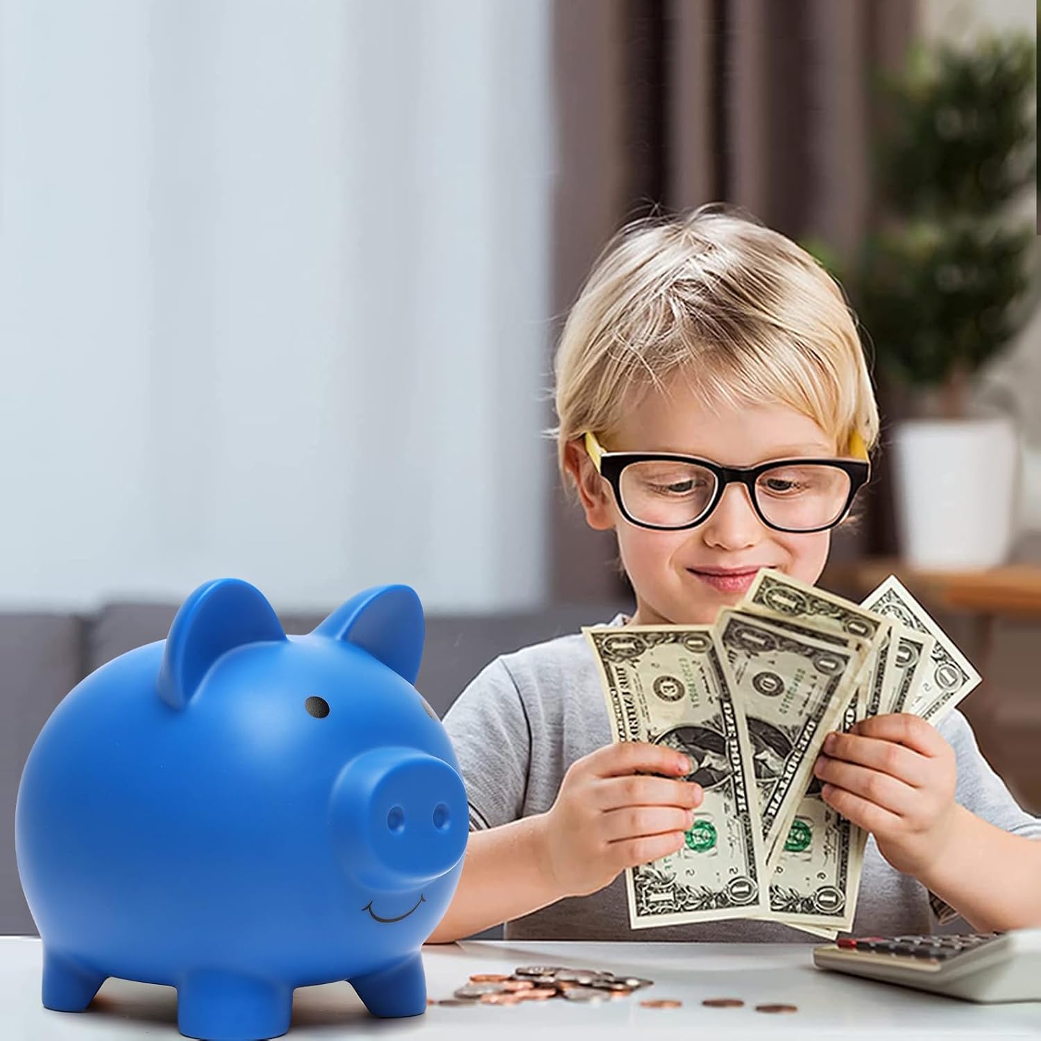 Bonita alcancía, banco de monedas para niños y niñas, de plástico inastillable, tarro de ahorro de juguete para niños (azul oscuro)
