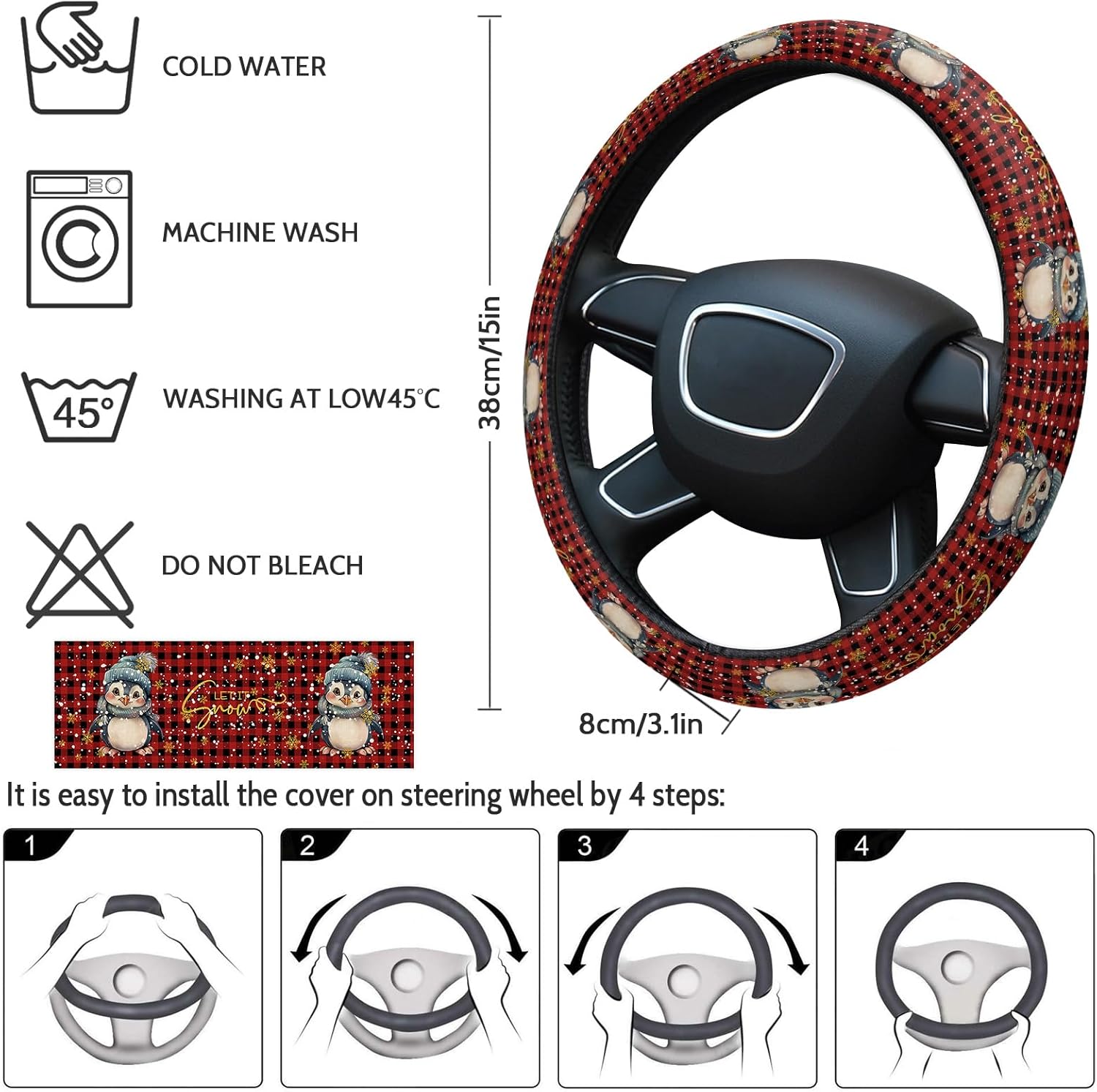 Funda protectora para volante de automóvil, diseño de pingüinos de Feliz Navidad, funda protectora elástica para vehículos, camiones, SUV,