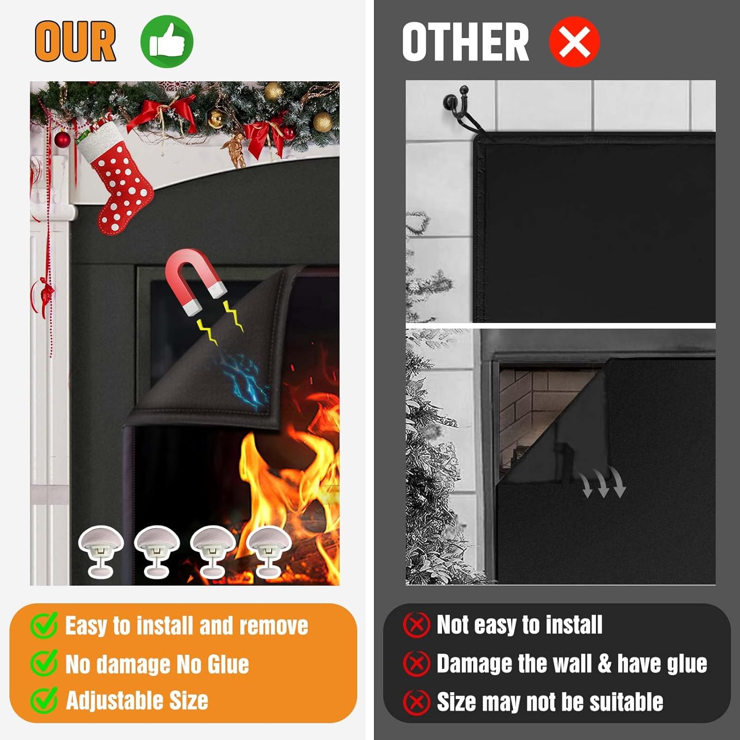 Funda magnética para chimenea, la manta bloqueadora de chimenea detiene la pérdida de calor durante la noche, tapón ajustable para chimenea que