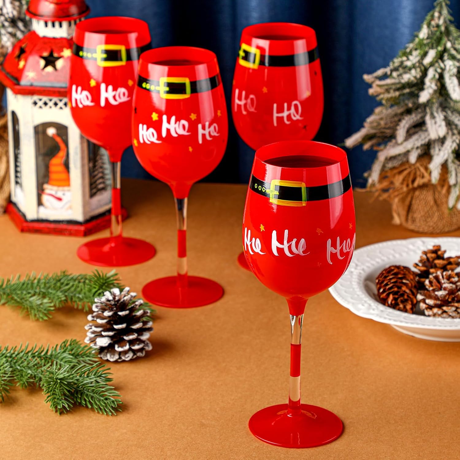 Sliner Juego de 6 copas de vino de Navidad, con cinturón de Santa Claus, copas de vino con tallo de Papá Noel, copas de vino de Navidad, regalos de