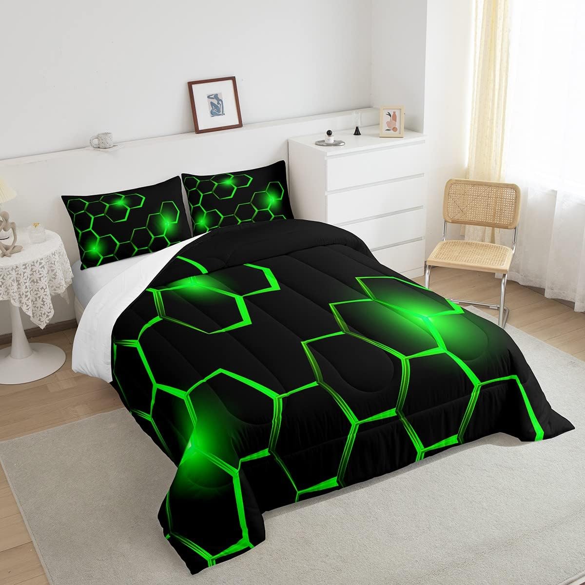 Juego de edredón de panal para niños, juego de ropa de cama hexagonal geométrica moderna para niños y adolescentes, decoración de dormitorio,
