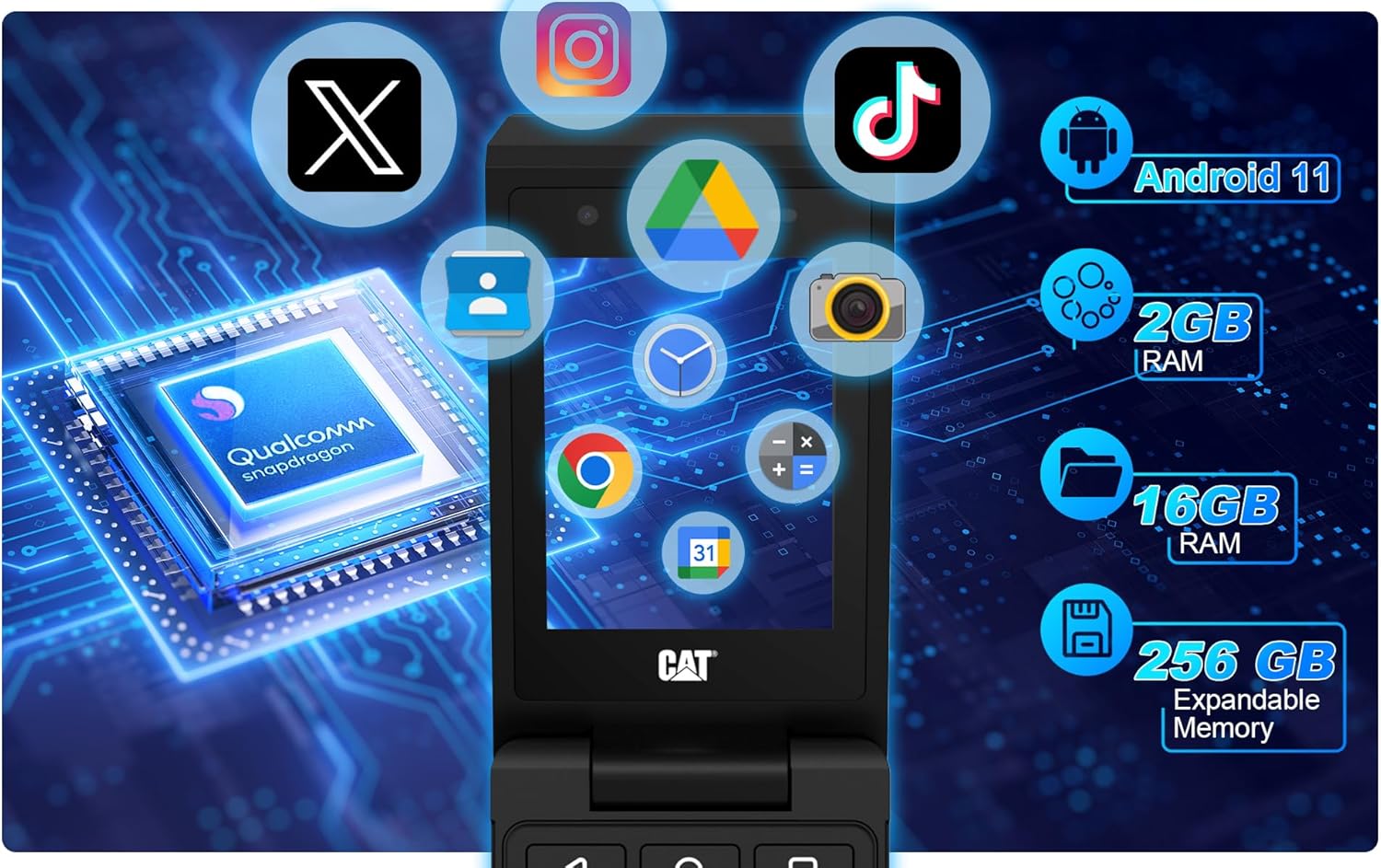 CAT S22 – Teléfono con tapa resistente (16 GB) 2.8 pulgadas, pantalla táctil, teléfono celular inteligente Android 11, IP68 resistente al agua, 4G
