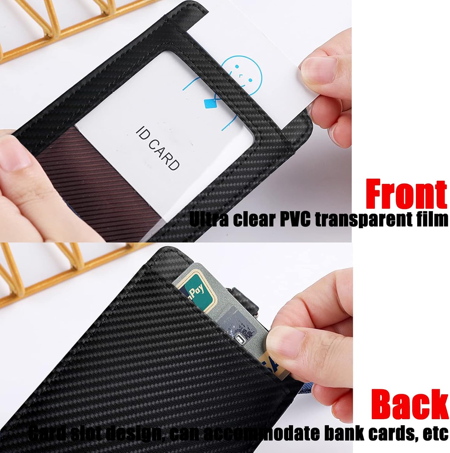 Soporte para tarjetas de identificación de fibra de carbono con cordón para el trabajo, elegante y duradero, con doble capacidad para tarjetas,