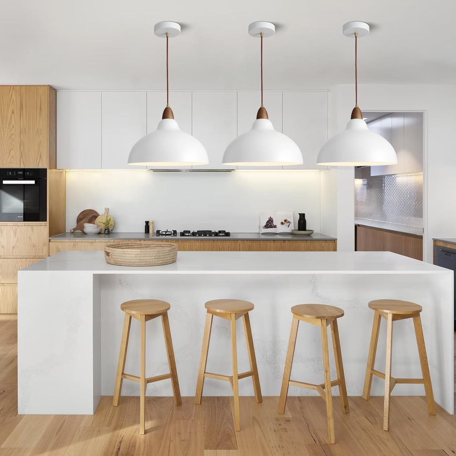 POLITAMP Lámpara colgante moderna de linterna, lámpara de araña con patrón de madera, lámpara colgante de techo para isla de cocina, comedor,