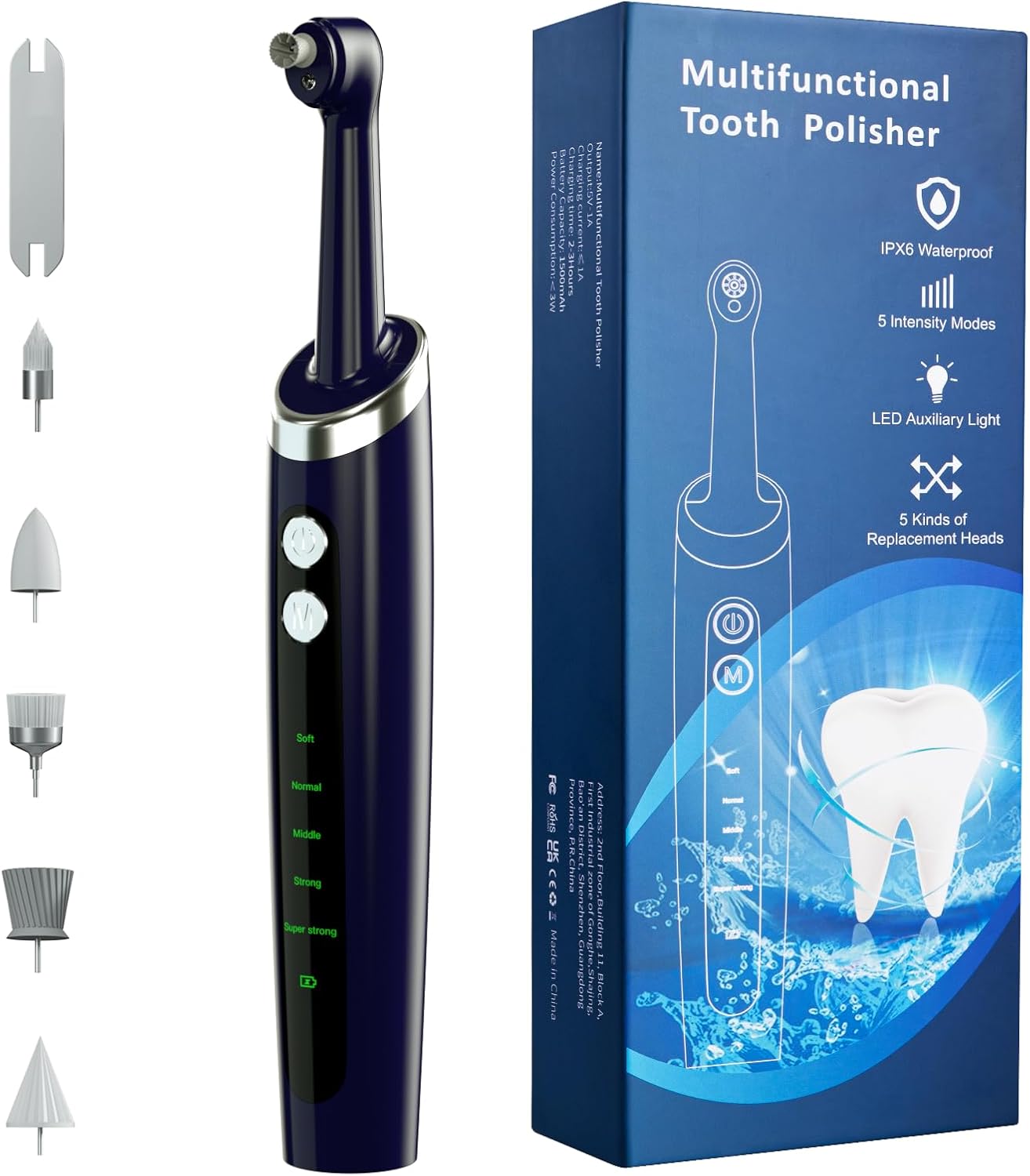 Pulidor de dientes eléctrico profesional con USB recargable, pulidor de dientes 5 cabezales de repuesto, IPX6 impermeable para adultos y niños
