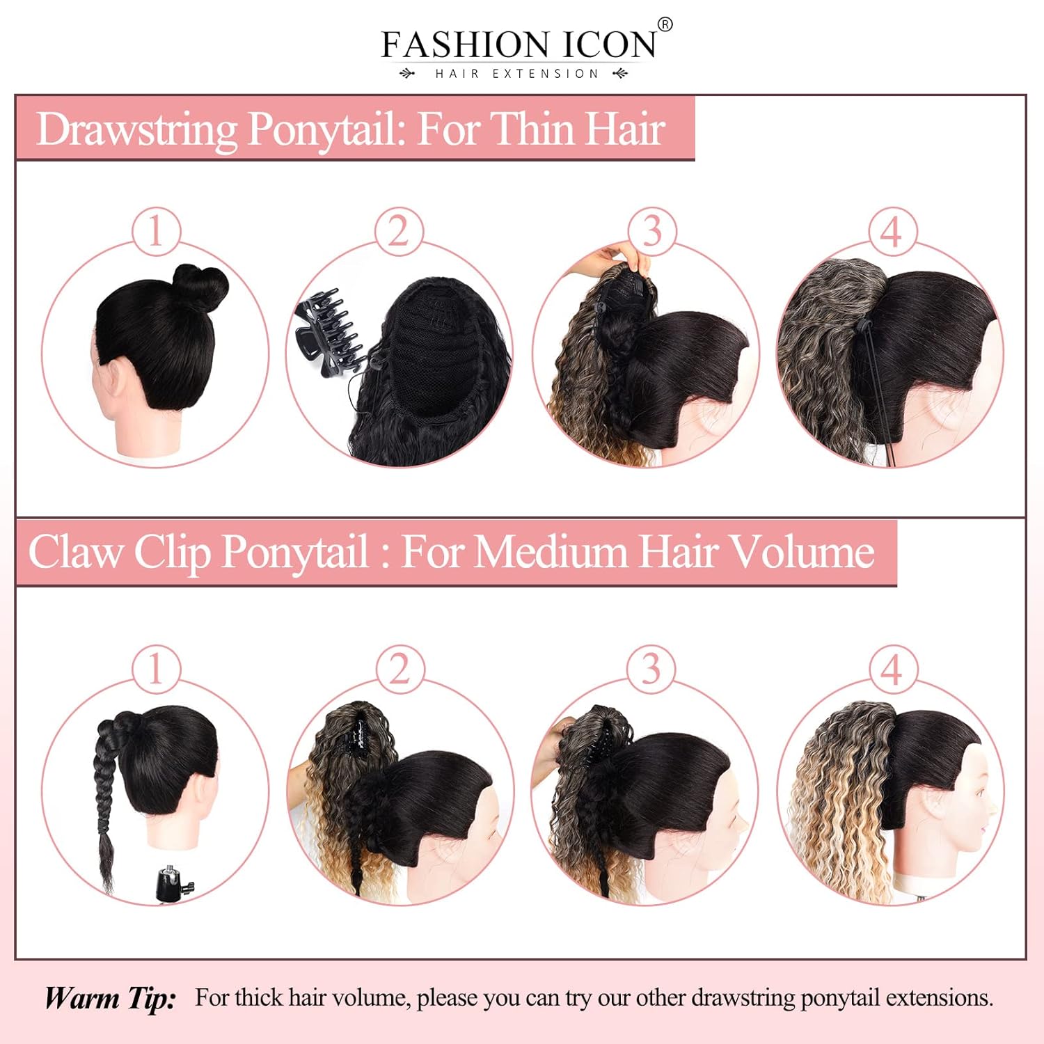 Cola de caballo rizada con cordón de 18 pulgadas con sensación de cola de caballo negra, extensiones de cabello corto con clip de garra, extensión