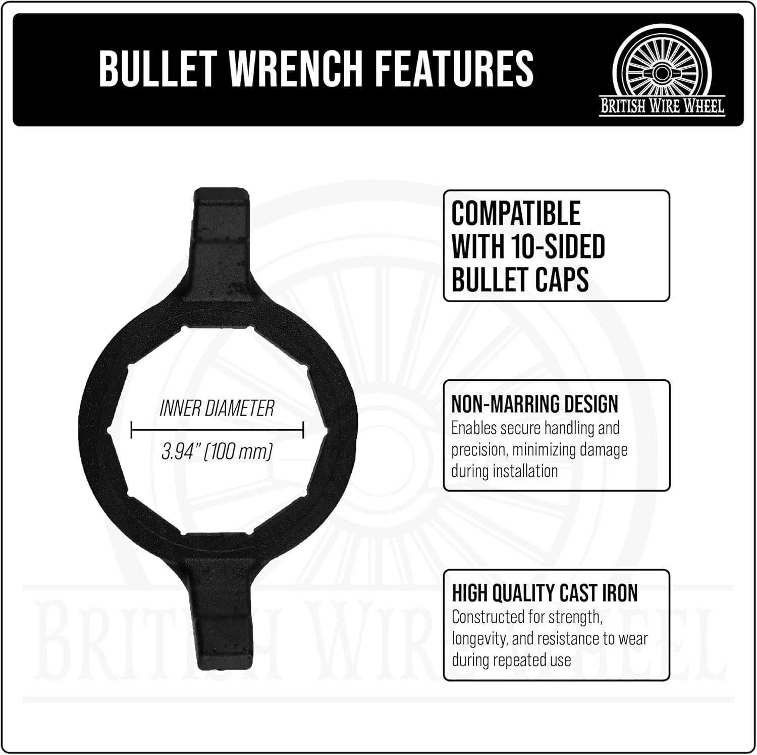 British Wire Wheel Llave de bala de 10 caras esta herramienta automotriz está diseñada para la instalación y extracción de tapas giratorias de
