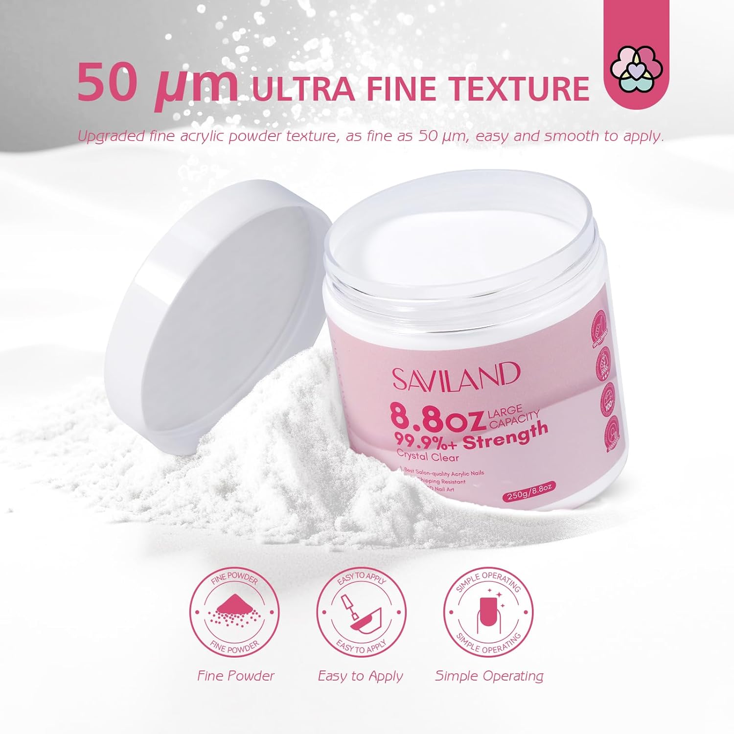Saviland Polvo acrílico transparente  250 g8.8 oz polvo acrílico de uñas grande para extensión de uñas, polvo de uñas acrílico profesional