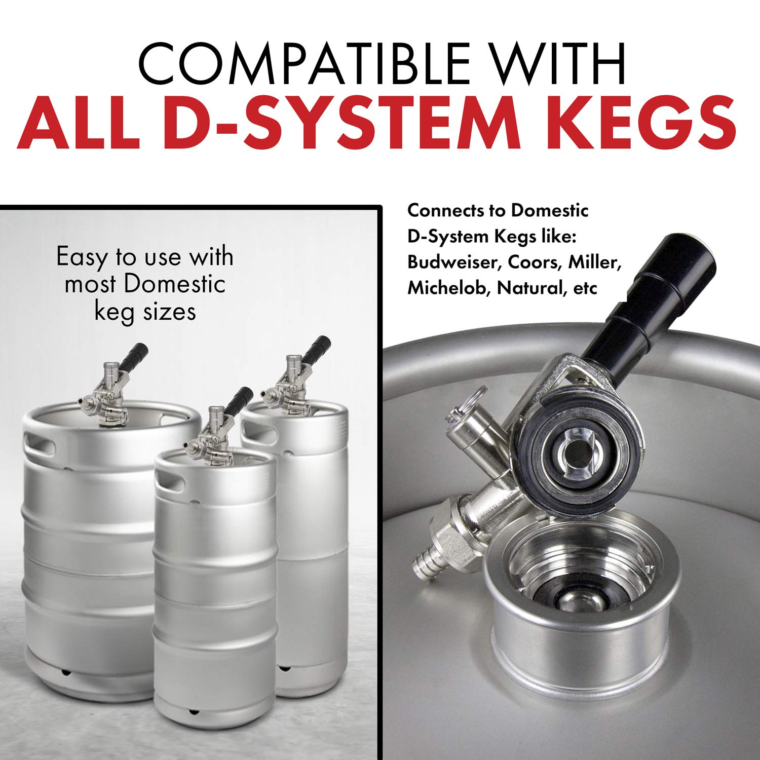 KegWorks BF-KT85D-2 US Sankey Keg Acoplador  Sistema D  Manija de palanca de palanca negra