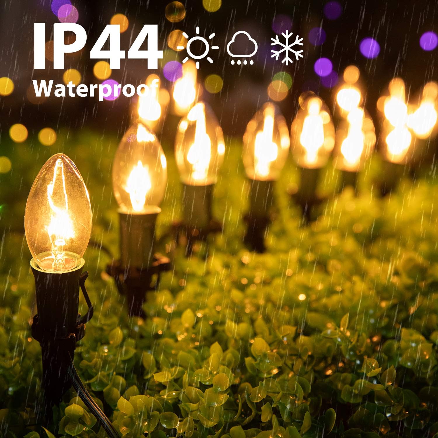 Paquete de 2 luces de camino de Navidad C9 para exteriores, total de 51.4 pies de luces de pasarela con 40 bombillas transparentes, luces de estaca