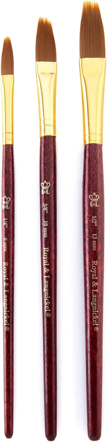 Royal & Langnickel RSET-9140 Zip N’ Close Oro Taklon Filbert Peine Set de 3 piezas