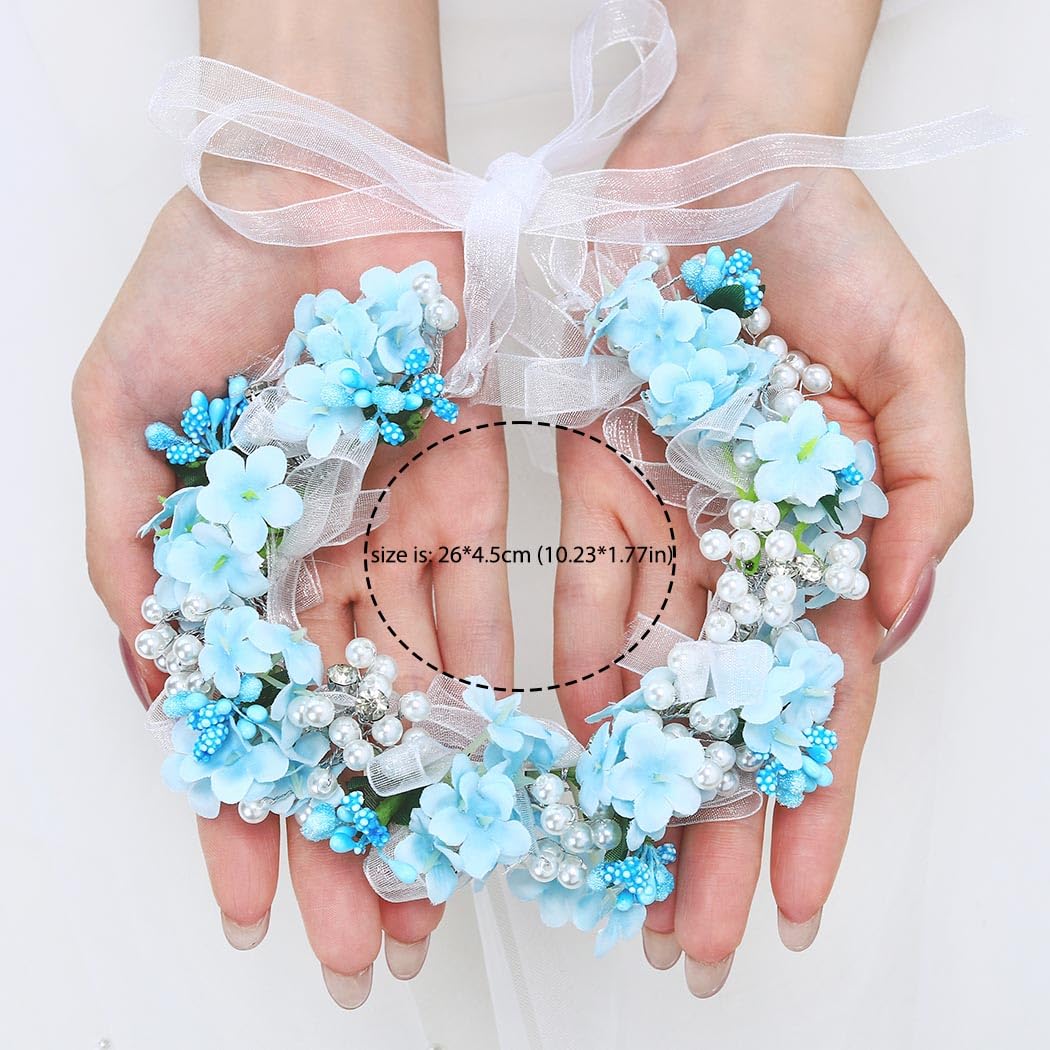 Campsis Diadema de flores para niñas, accesorios para el cabello de comunión de perlas para niñas, de cristal, fotografía de cumpleaños, banda para