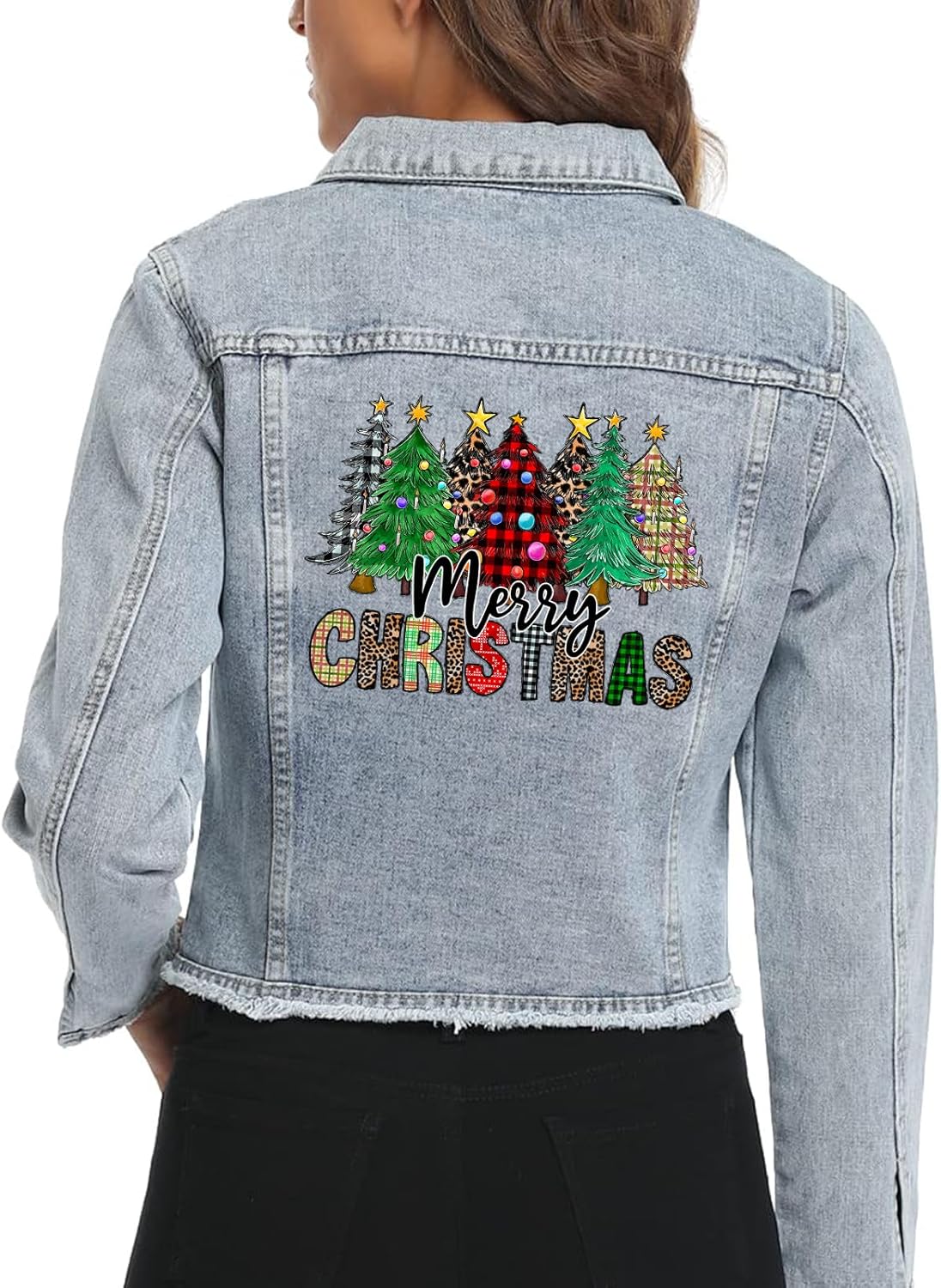 Calcomanías para planchar con texto en inglés Merry Christmas para árbol de Navidad, Papá Noel, parches de transferencia de calor para ropa,
