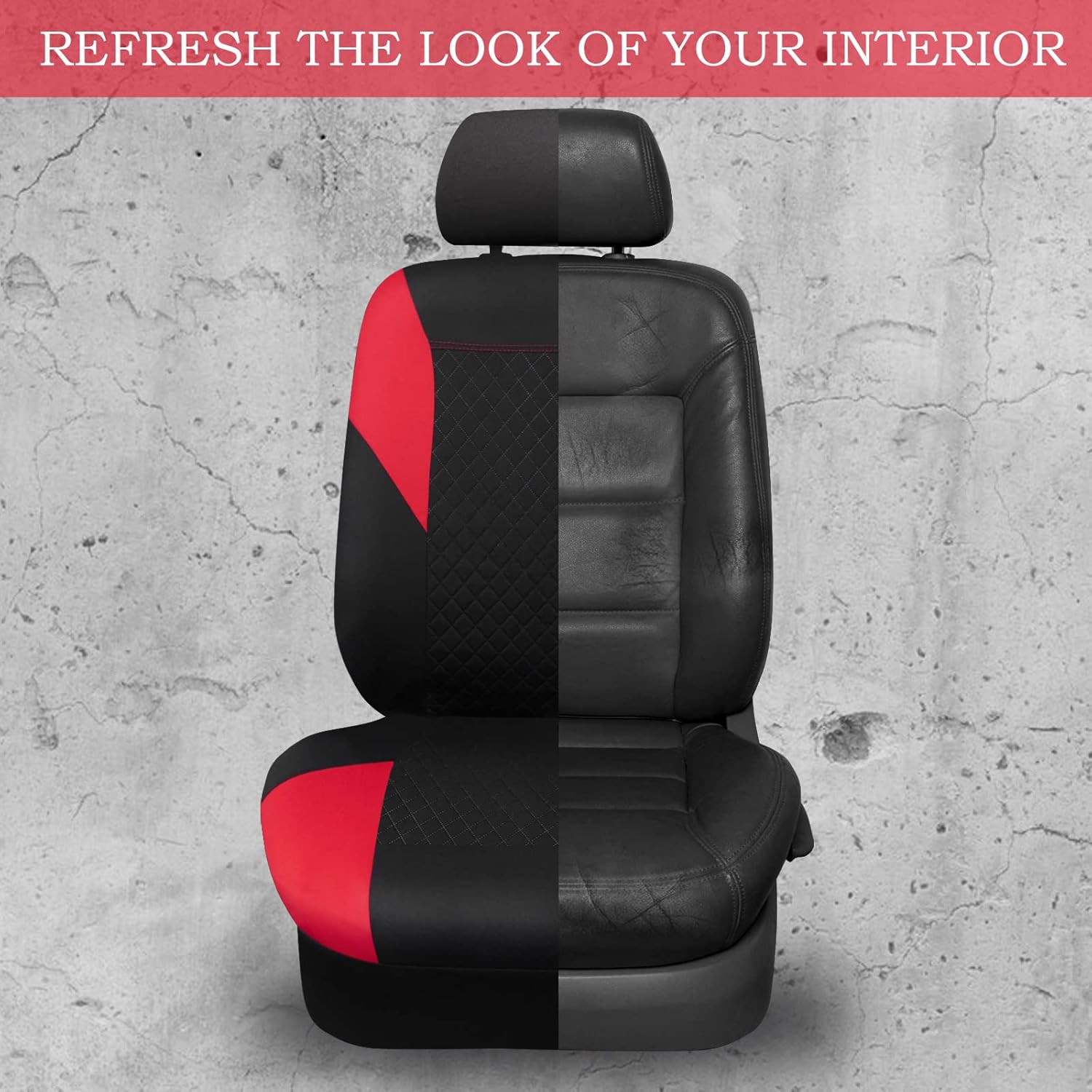 CAR PASS Juego completo de fundas de asiento de tela de estampado ultrasónico universal, color rojo, transpirable, con esponja compuesta de 0.197 in