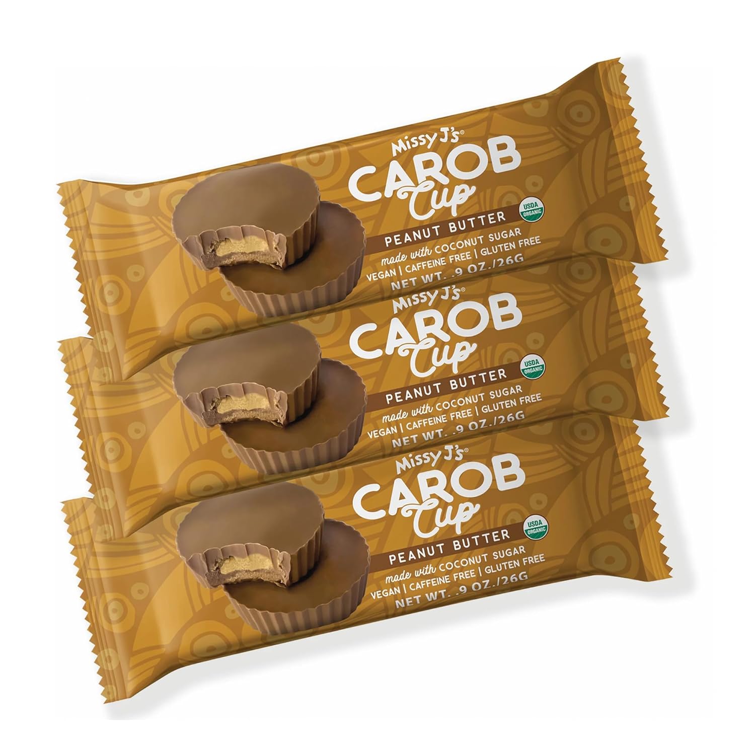 Missy J’s Organic Peanut Butter Carob Cups .9 Oz 3 Pack Made with Coconut Sugar Vegan, Gluten and Caffeine Free Healthy Substitute for Chocolate,