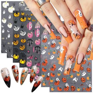 8 hojas de calcomanías de arte de uñas de Halloween, lindas calcomanías de calabaza fantasma, 3D, autoadhesivas, telaraña, murciélago, fantasmas, 8 hojas de calcomanías de arte de uñas de Halloween, lindas calcomanías de calabaza fantasma, 3D, autoadhesivas, telaraña, murciélago, fantasmas,