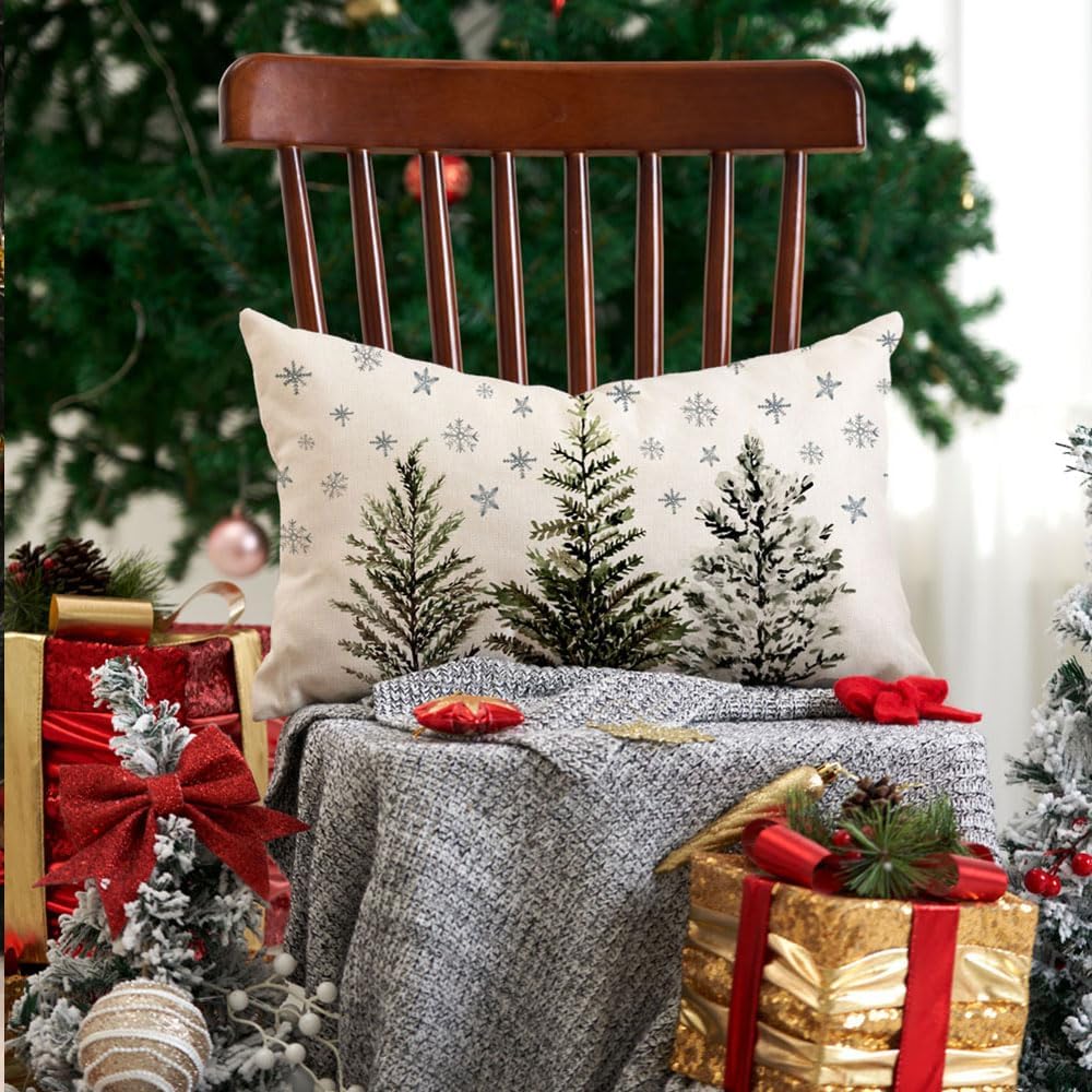 DFXSZ Fundas de almohada de Navidad de 12 x 20 pulgadas, diseño de copo de nieve, decoración de invierno familiar para el sofá del hogar 041