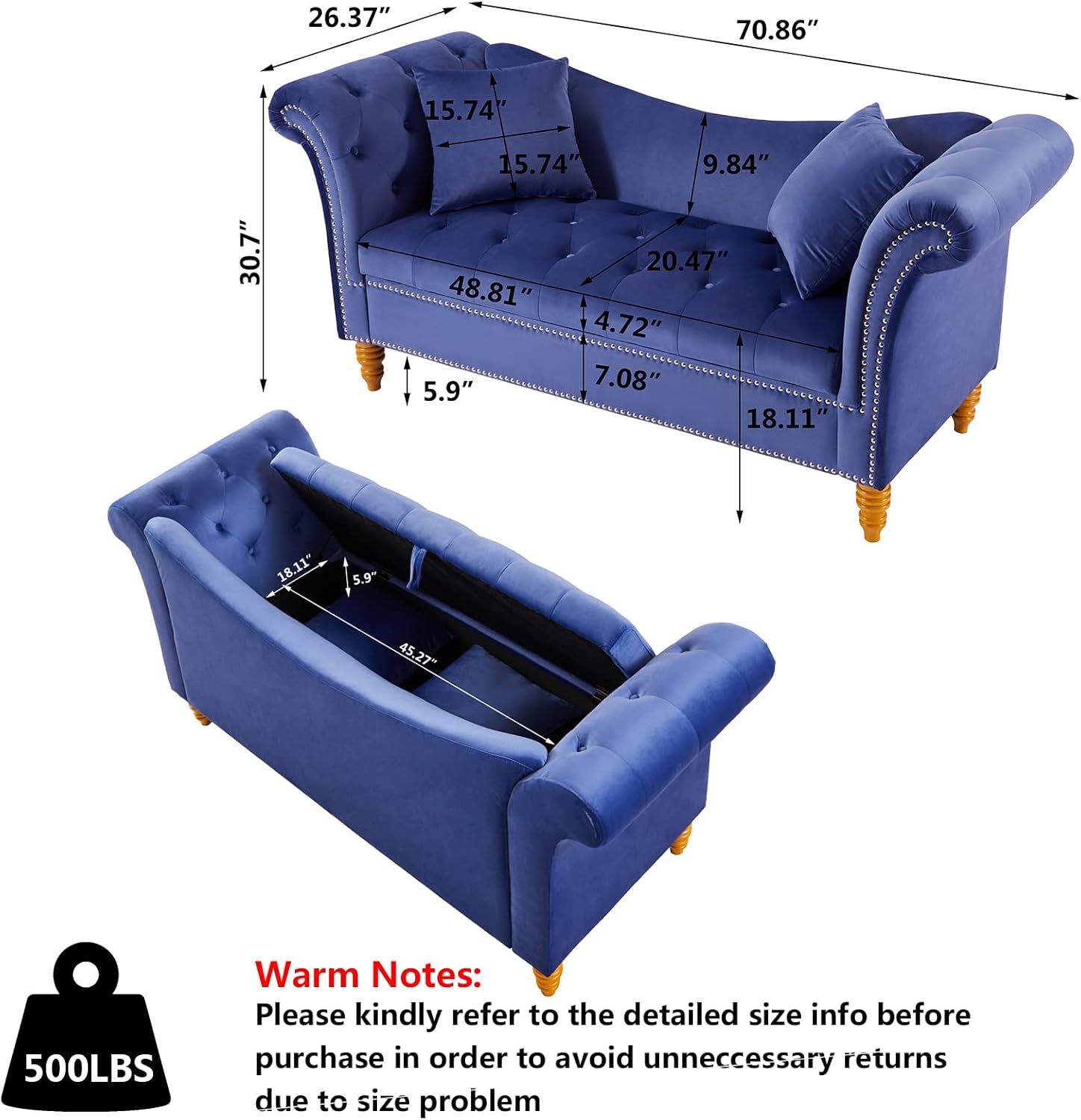Betoko Sofá biplaza de terciopelo con asiento de almacenamiento, sofá acampanado de 2 plazas con brazo enrollado para sala de estar, dormitorio,
