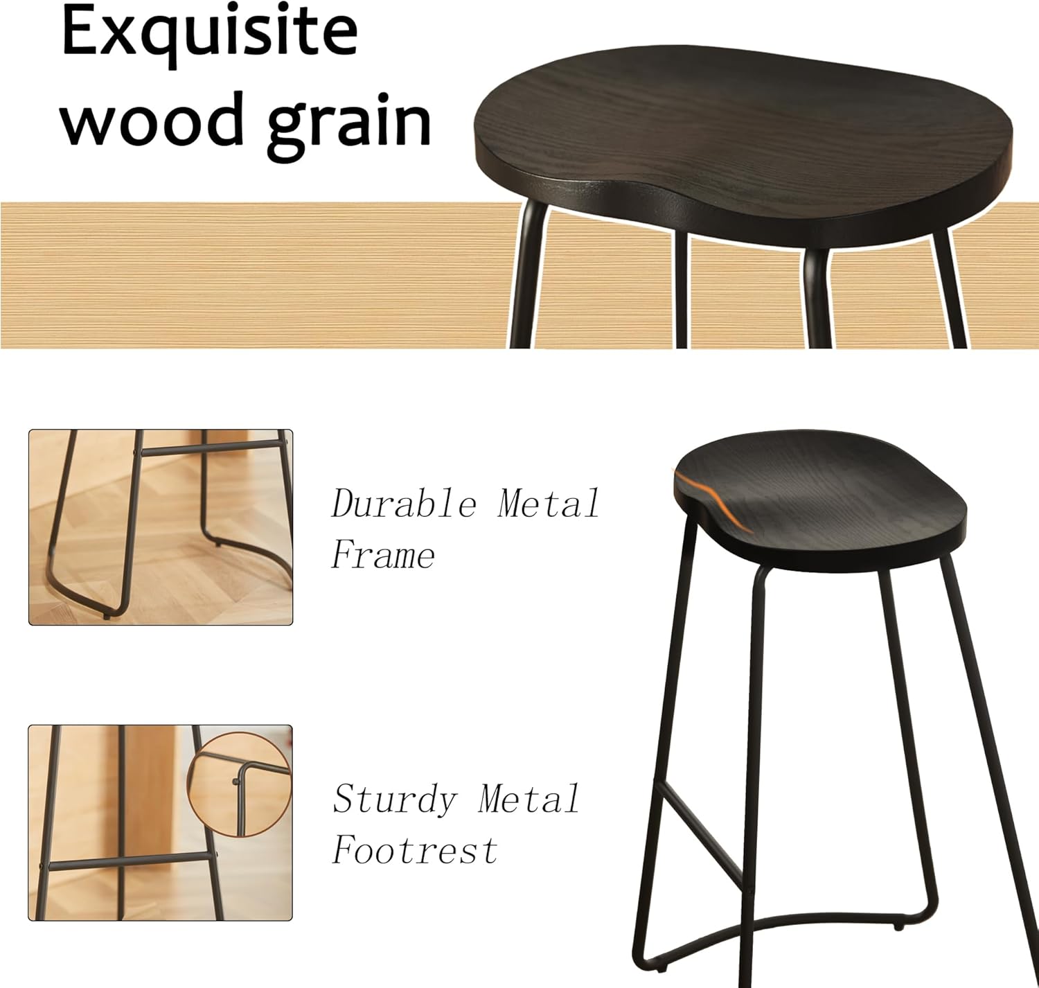 HeuGah Juego de 3 taburetes de bar, taburetes de bar con asiento de silla de montar, taburete de bar sin respaldo de 26 pulgadas para isla de