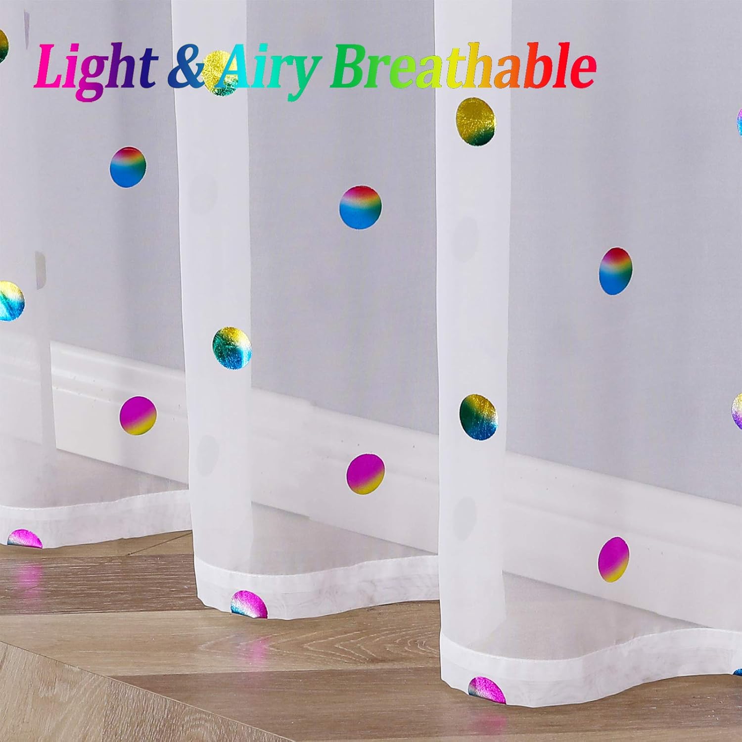 Urban Lotus Cortinas de cocina semitransparentes blancas para comedor de 45 pulgadas de largo, cortinas coloridas con estampado de lunares