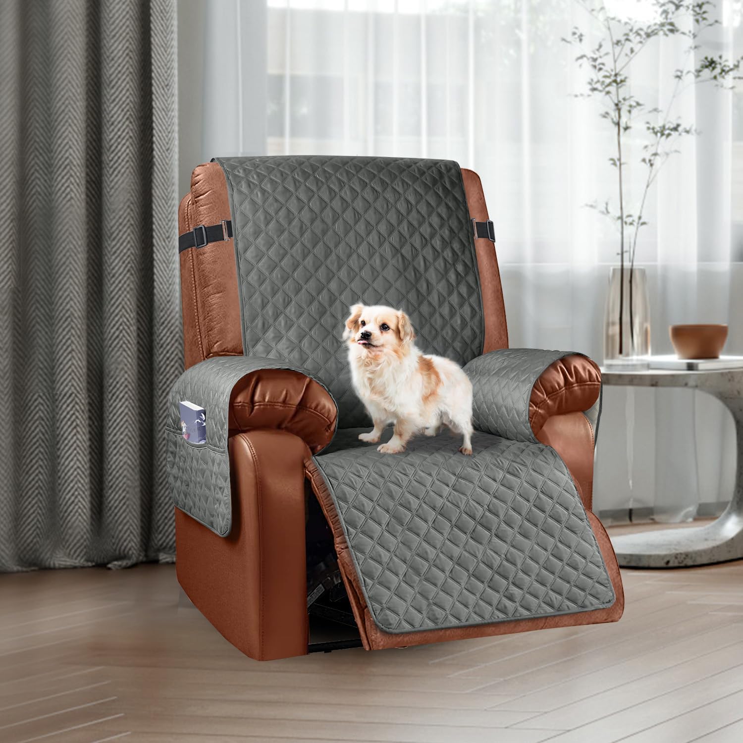 Granbest Funda impermeable para silla reclinable con bolsillos, funda antideslizante para silla reclinable, lavable con correas elásticas, protector