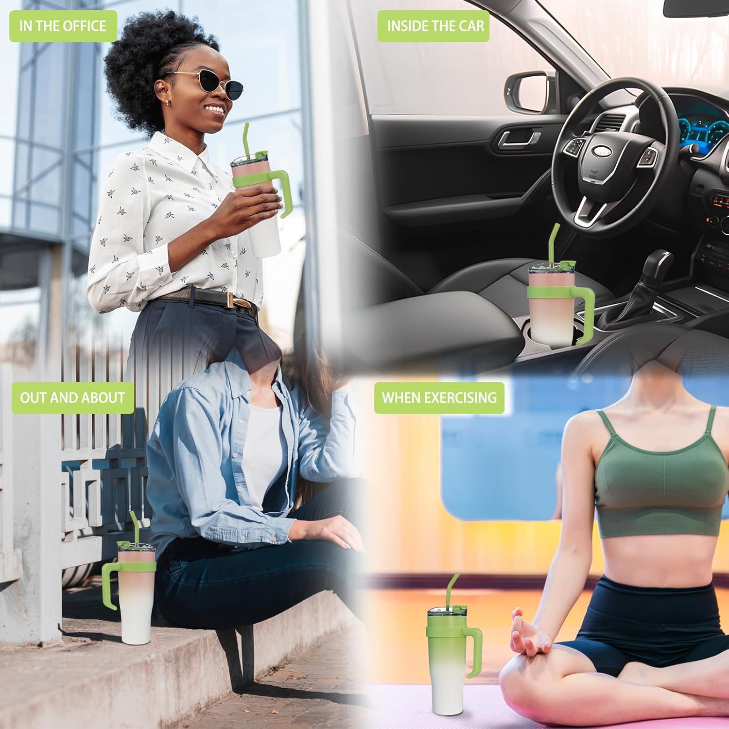 SEYGA – Vaso aislado de 40 onzas con asa  A prueba de derrames, taza de café de viaje para automóvil, botella de agua para deportes, oficina, bebida