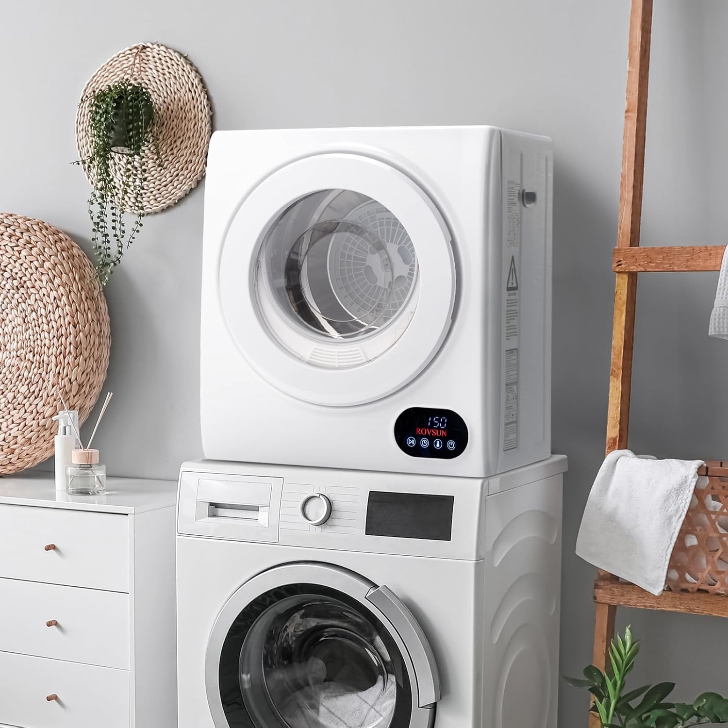 ROVSUN Secadora de ropa portátil de 110 V, secado rápido de 850 W, secadora de ropa de carga frontal con bañera de acero inoxidable y panel táctil