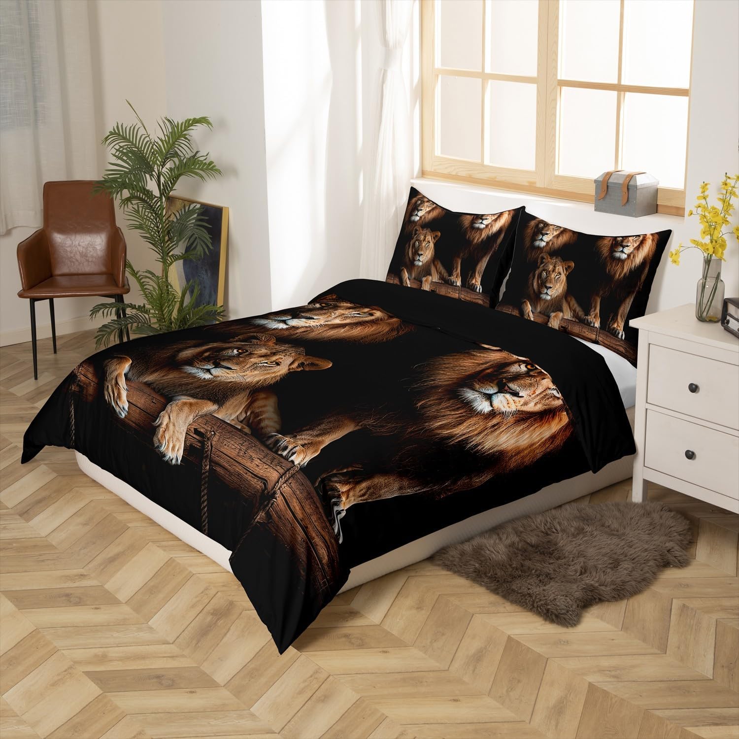 Erosebridal Juego de funda de edredón de león con diseño de animales de safari africanos para niños, funda de edredón de animales salvajes, juego de
