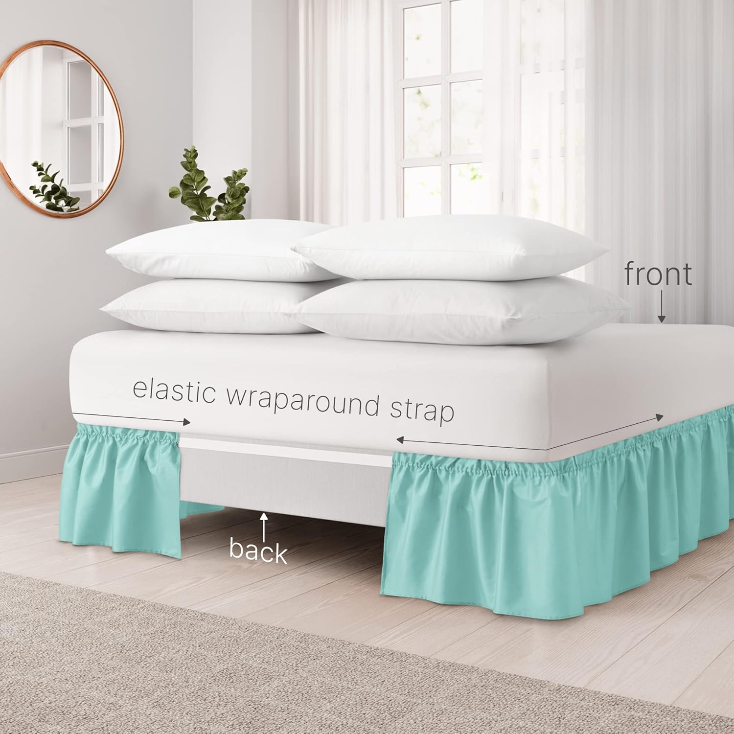 CGK Linens – Falda de cama envolvente con volantes, color azul spa, para camas de tamaño Queen con caída de 12 pulgadas, correa elástica de fácil