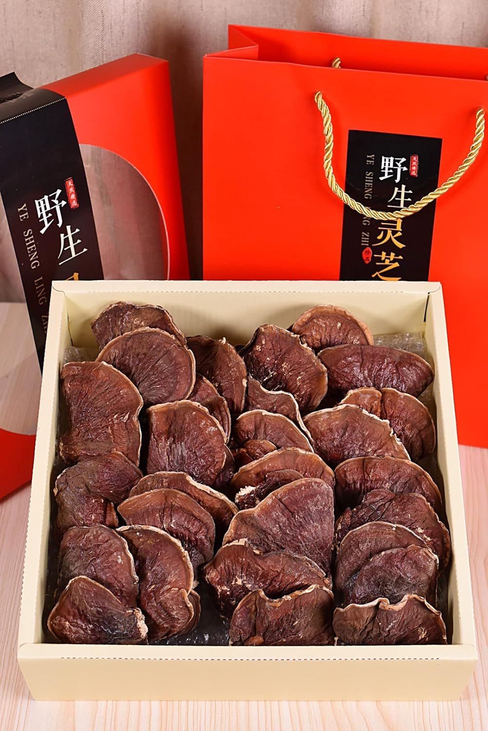 WILD Red Ganoderma lucidum con mango rama entera 8.82 oz. caja de regalo Changbai Mountain seca Ling Zhi