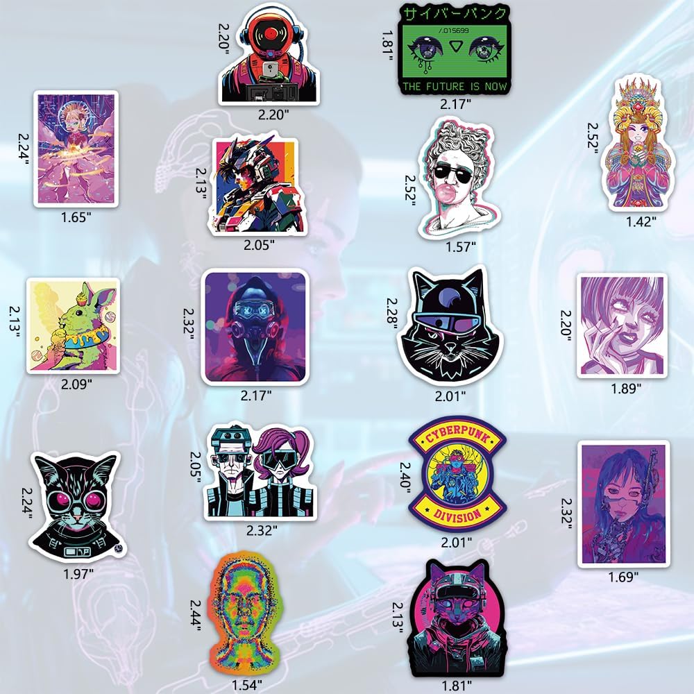 DETICKERS 75 calcomanías Cyberpunk para laptop, calcomanías de vaporwave para adultos, calcomanías Cyberpunk impermeables de vinilo vaporwave para