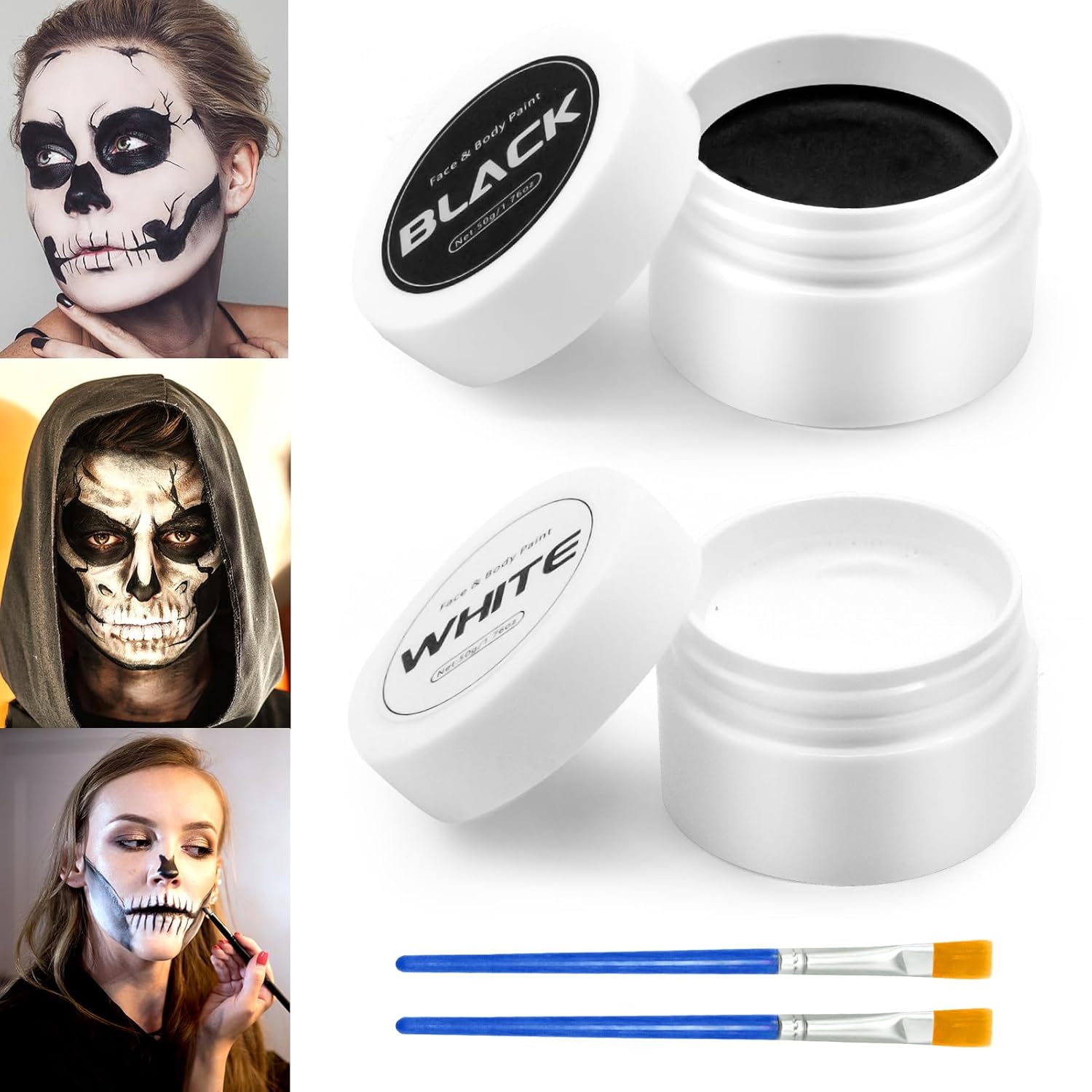 Kit de pintura facial en blanco y negro maquillaje corporal de Halloween, juego de efectos especiales para adultos, maquillaje profesional SFX,
