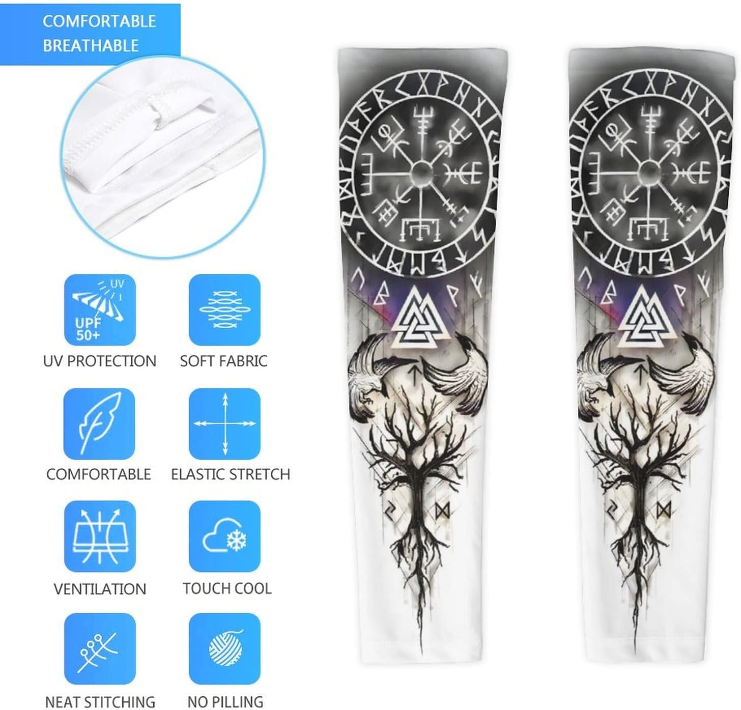 Mangas de verano para mujeres y hombres, manga de compresión para tatuajes vikingos vegvisir, mangas de protección de enfriamiento, Estilo 1