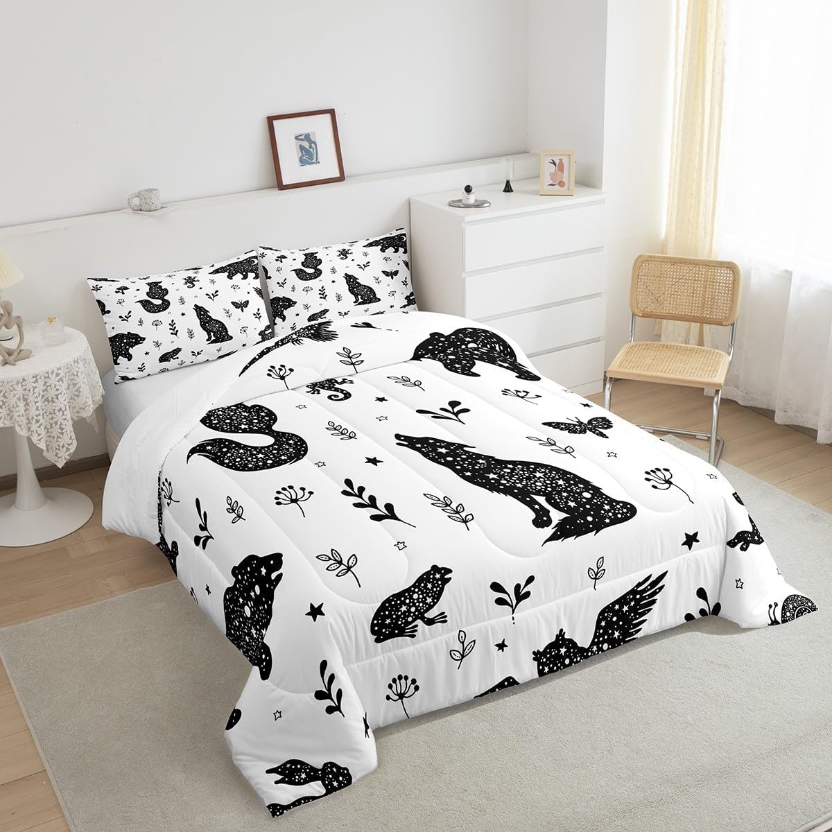 Juego de ropa de cama matrimonial con diseño de bosques para niños y niñas, juego de edredón con diseño botánico de animales, estilo escandinavo,