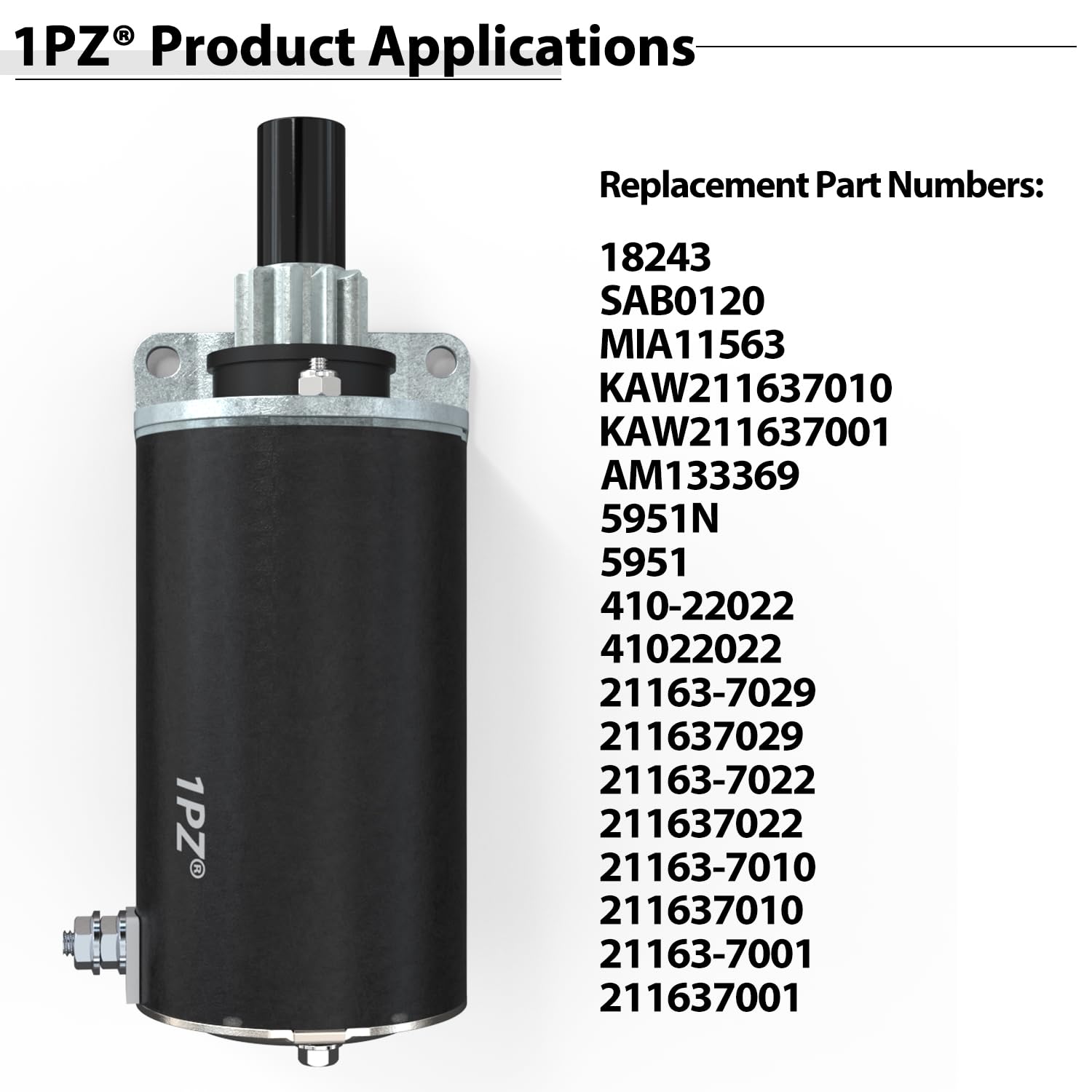 1PZ Reemplazo del motor de arranque BS1-NS7 para Kawasaki Cub Cadet New Holland Toro 15-28HP 21163-7001 21163-7010 21163-7022 21163-7029