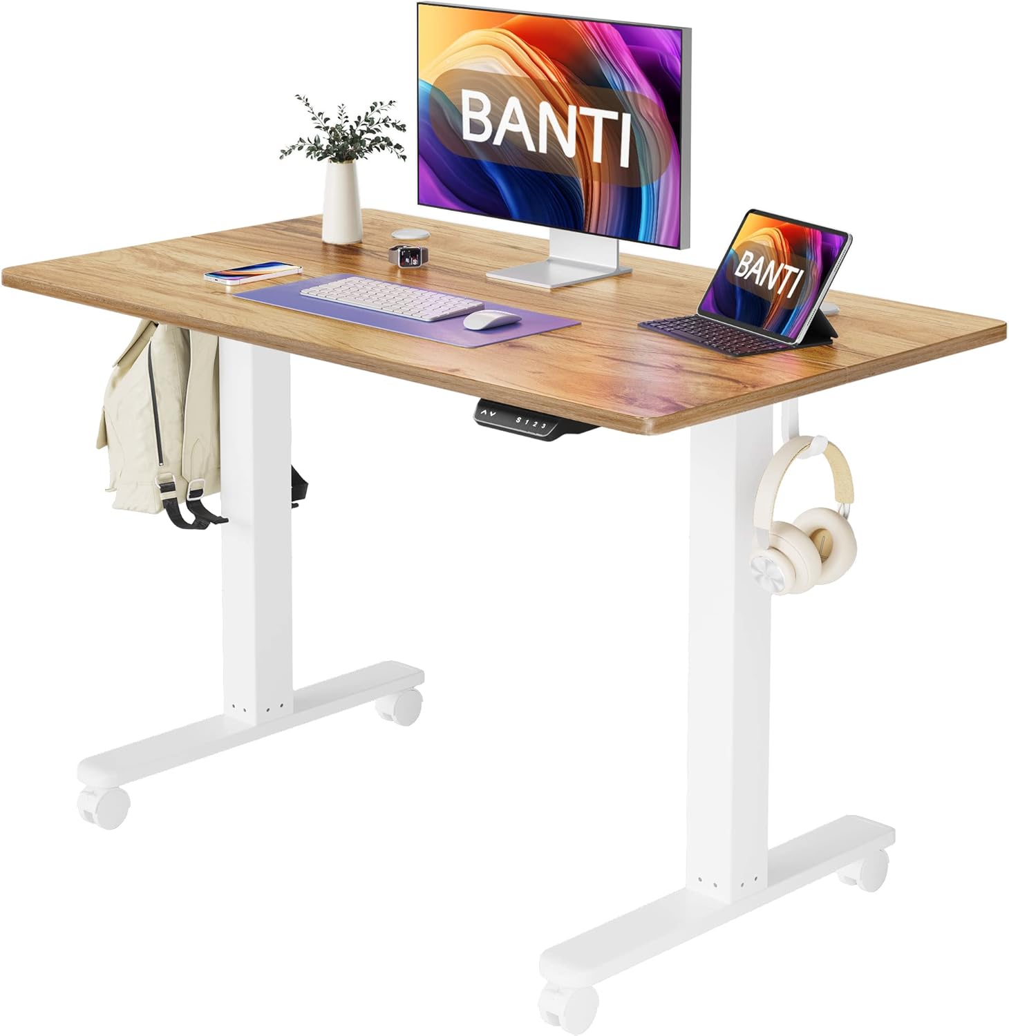 BANTI Escritorio eléctrico de pie ajustable de 40 x 24 pulgadas, mesa de pie, escritorio de oficina en casa con tablero de empalme, parte superior
