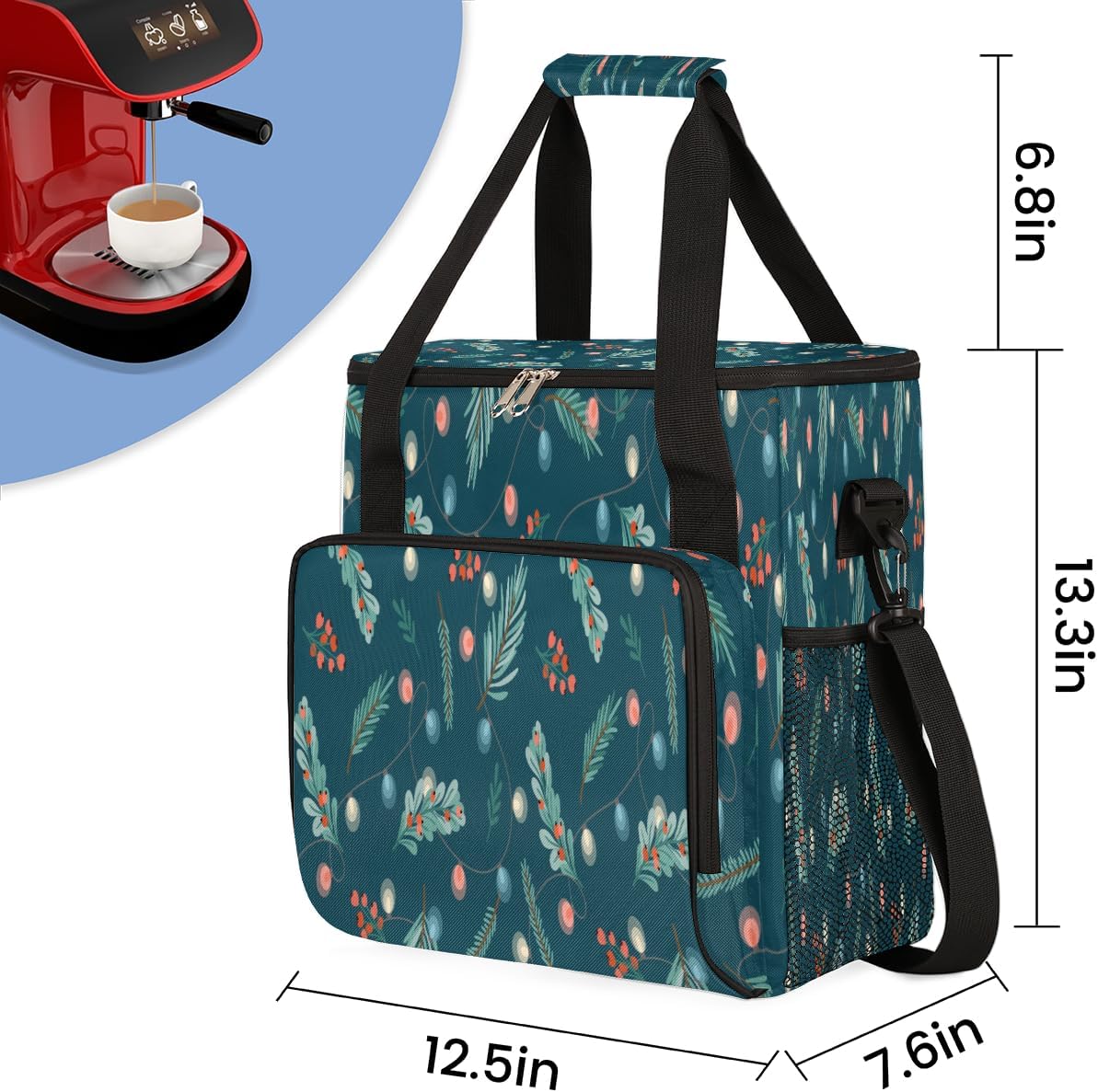 FengQuGou Bolsa de café de Navidad con guirnalda de piñas y piñas, bolsa de transporte de viaje, bolsa de almacenamiento compatible con Keurig